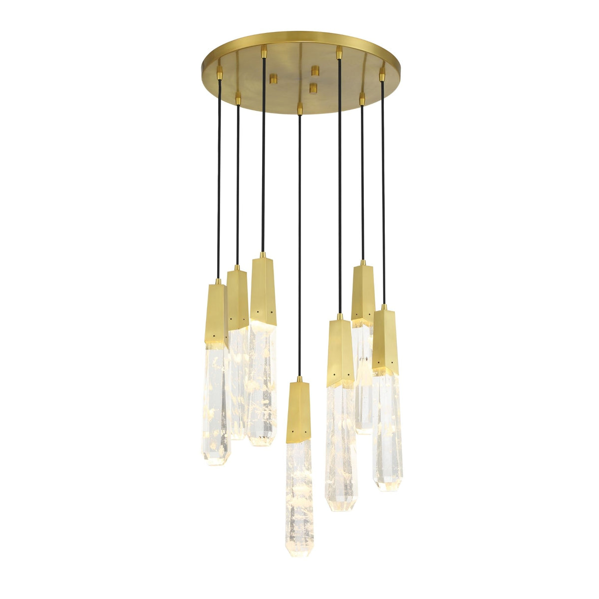 George Kovacs Drifting Droplets 20 in. 7-Light Pendant, Brushed Brass with Faux Rock Crystal