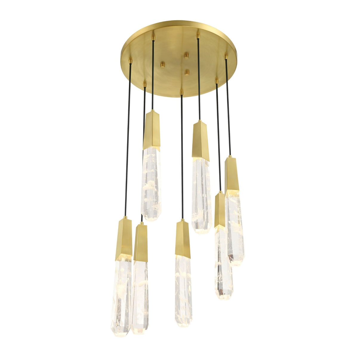 George Kovacs Drifting Droplets 20 in. 7-Light Pendant, Brushed Brass with Faux Rock Crystal