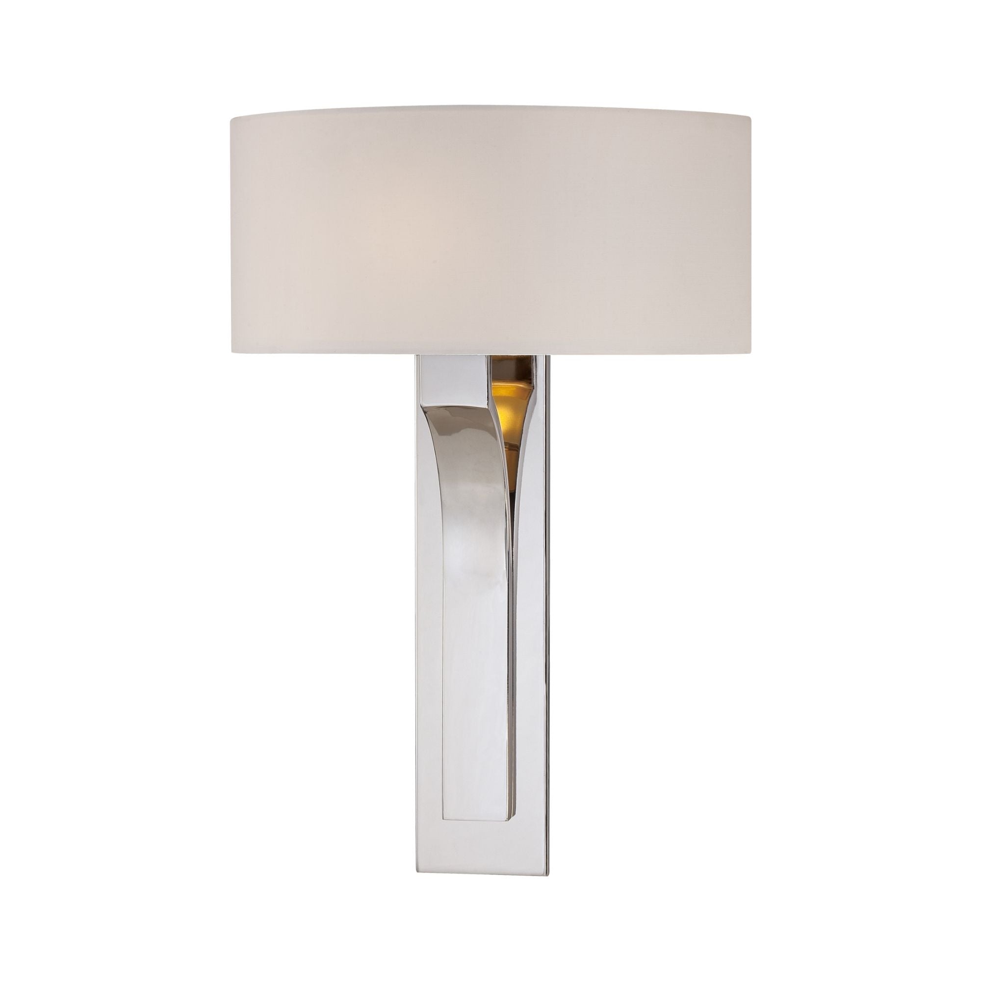 George Kovacs Wall Sconce, 16.75 in. Height, Polished Nickel with White Cloth & Glass Shade