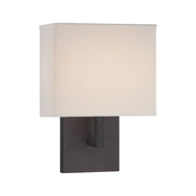 George Kovacs Mid-Century Modern 11 in. LED Wall Sconce, Bronze with Textured White Fabric Drum Shade
