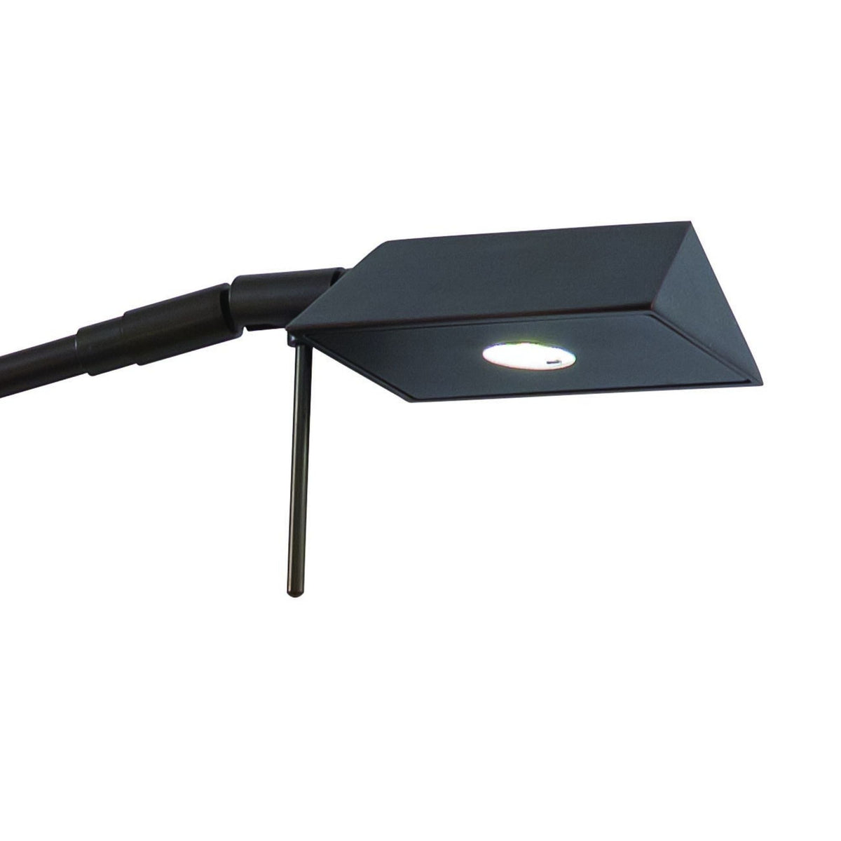 Dark metal LED swing-arm wall lamp with angled rectangular shade