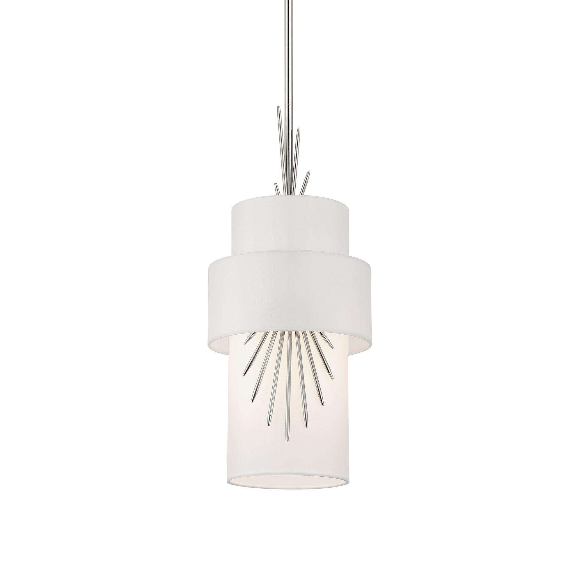 George Kovacs Gramercy 21 in. Pendant Light, Polished Nickel with White Silk Drum Shade