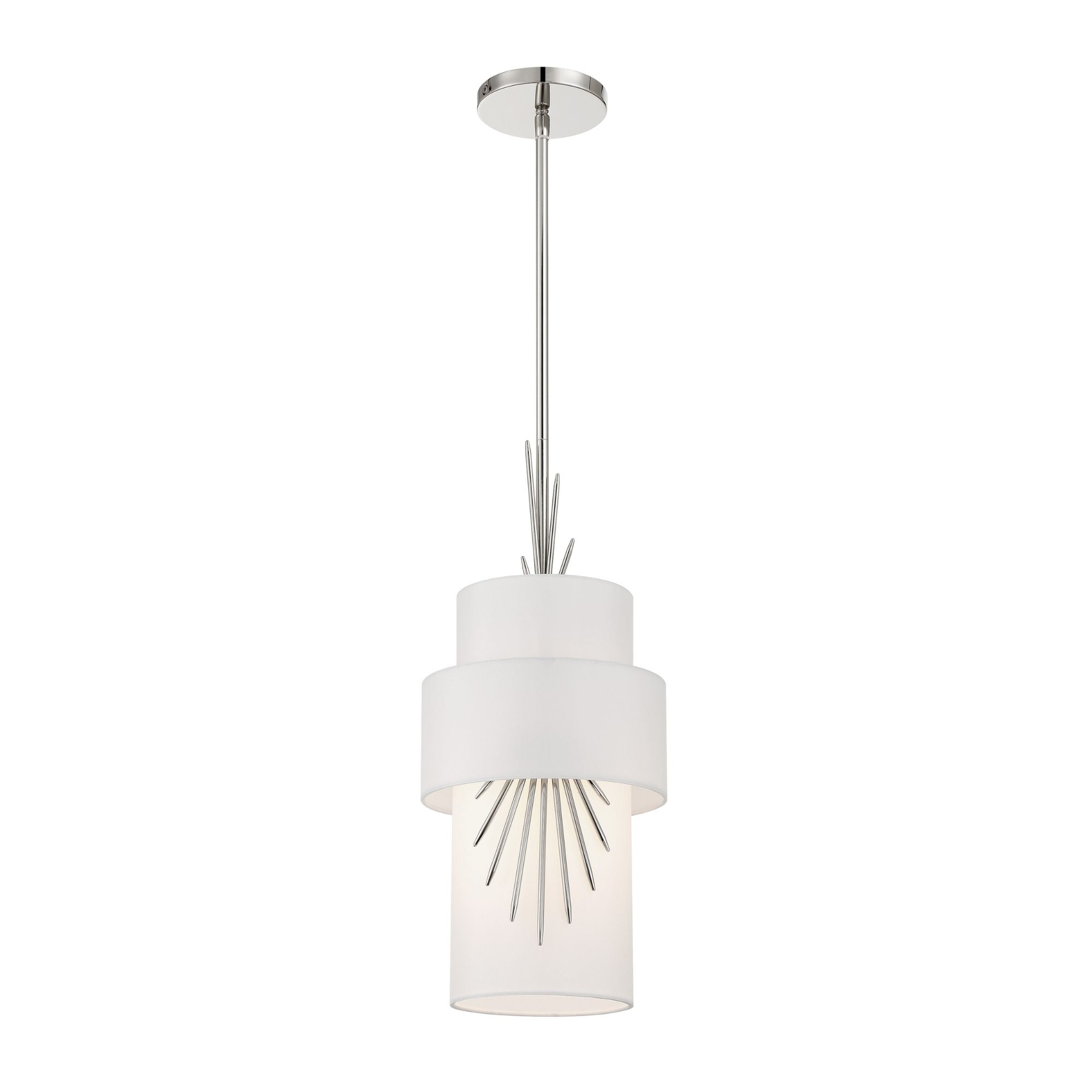 George Kovacs Gramercy 21 in. Pendant Light, Polished Nickel with White Silk Drum Shade