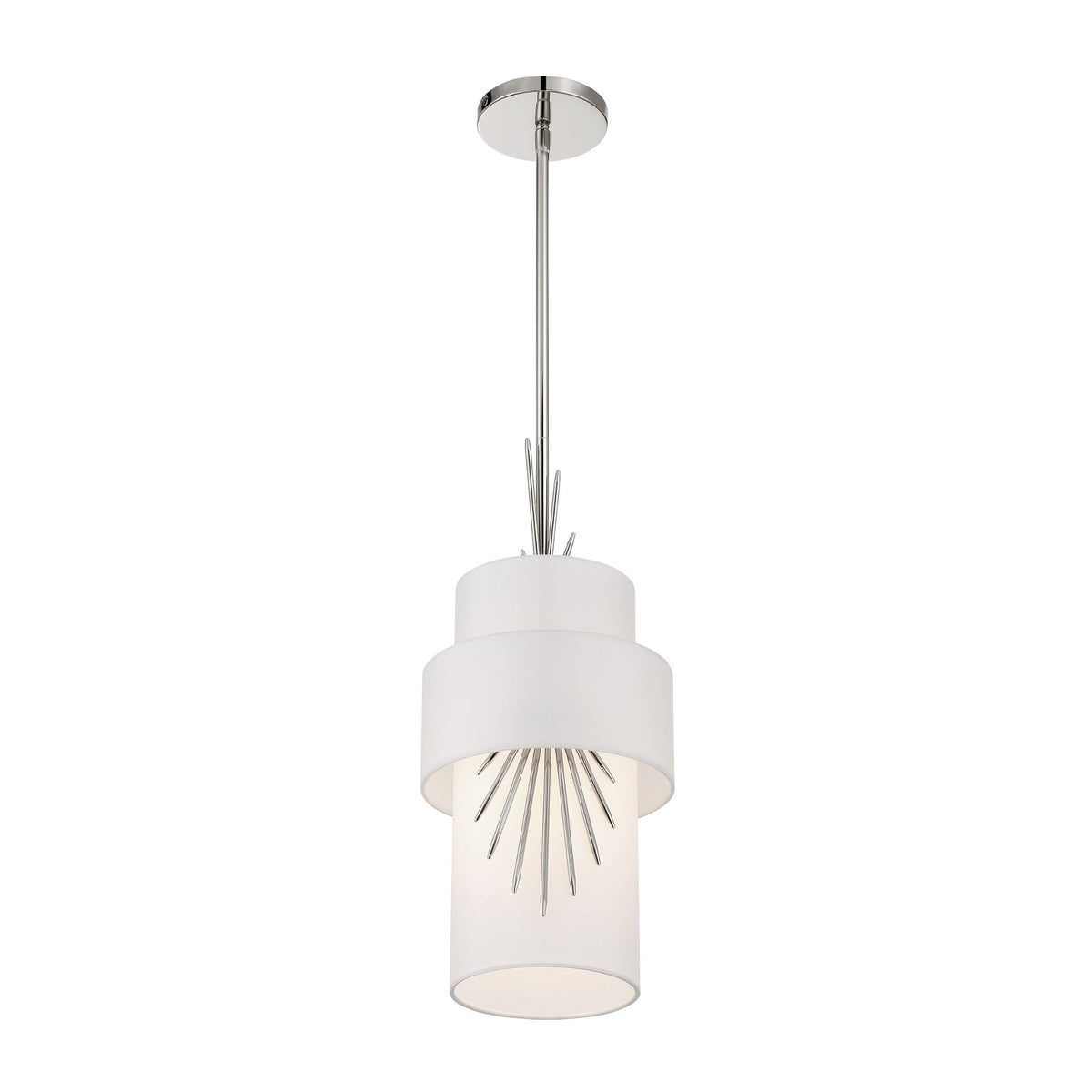 George Kovacs Gramercy 21 in. Pendant Light, Polished Nickel with White Silk Drum Shade