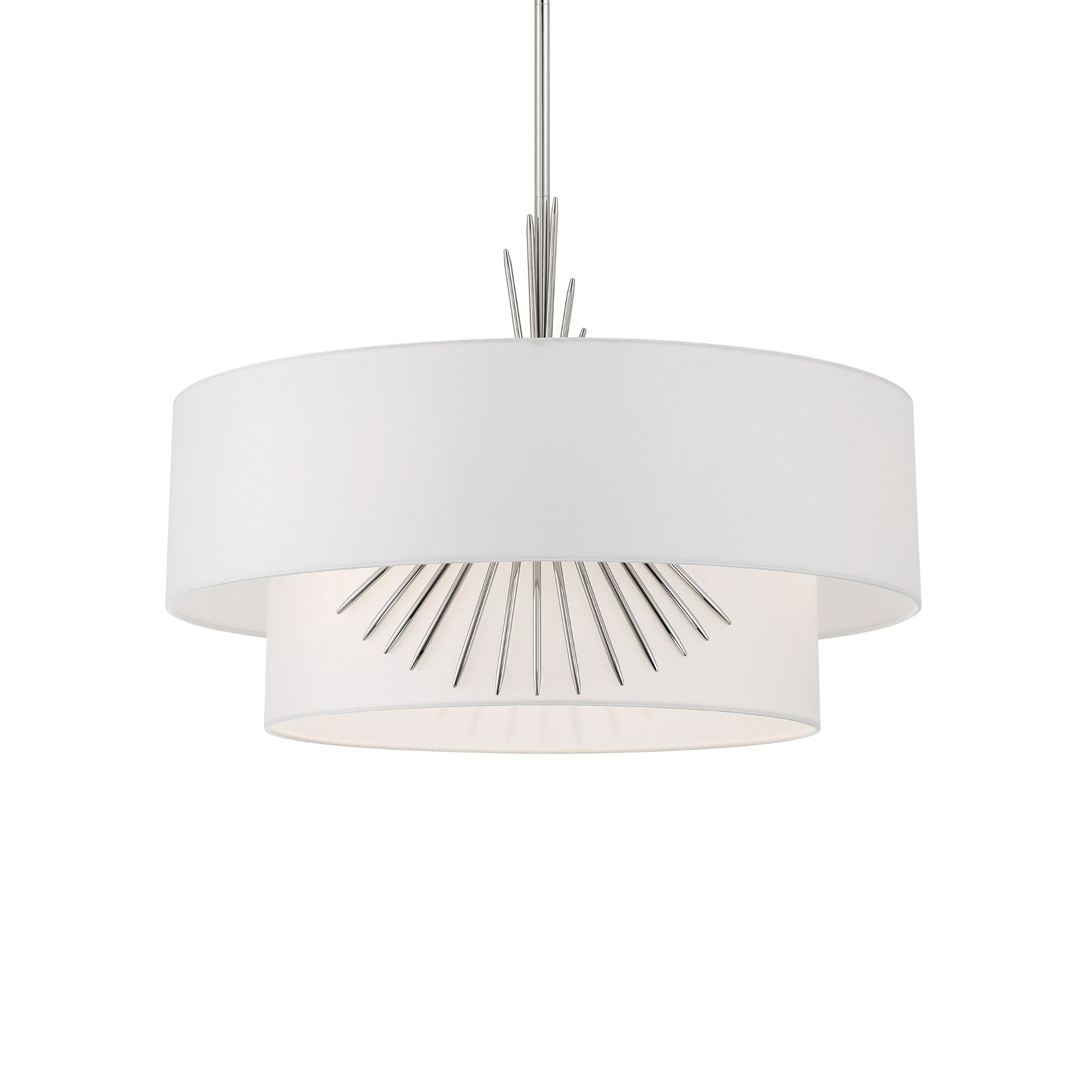 George Kovacs Gramercy 16 in. 3-Light Pendant, Polished Nickel with White Silk Drum Shade