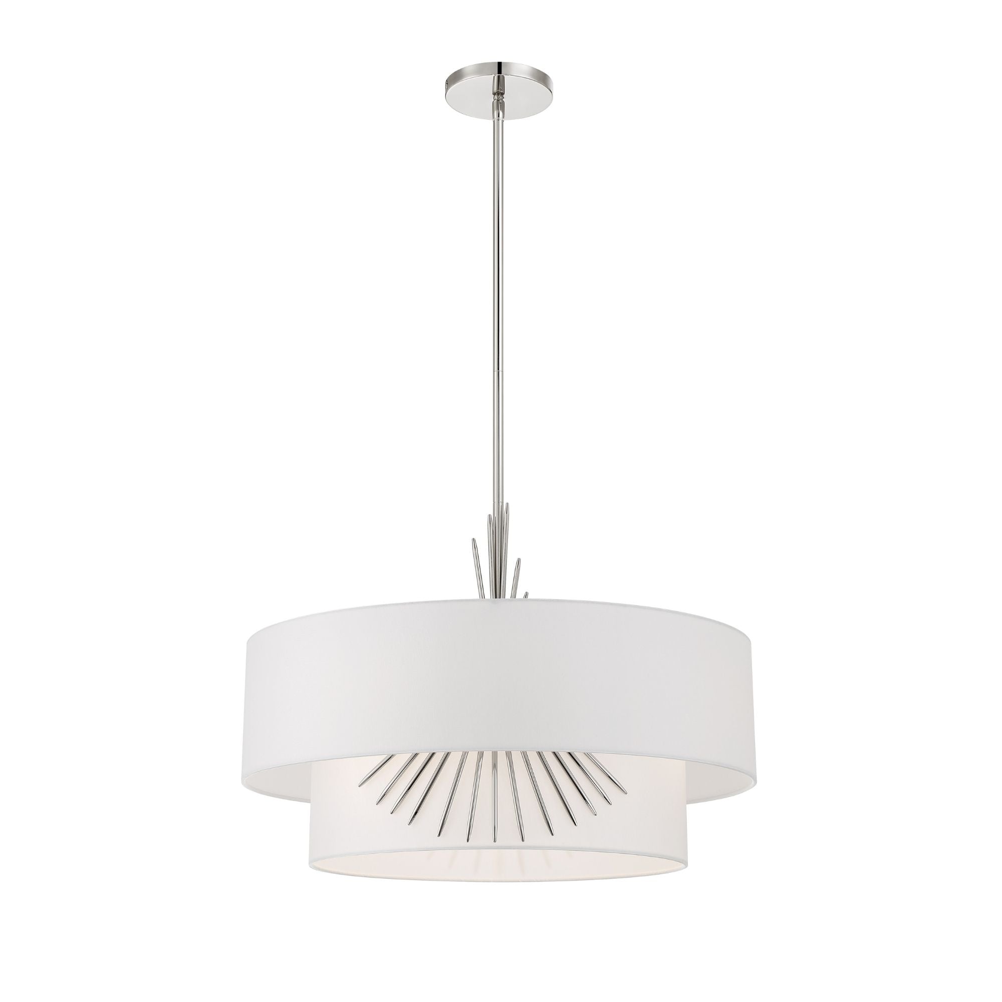 George Kovacs Gramercy 16 in. 3-Light Pendant, Polished Nickel with White Silk Drum Shade