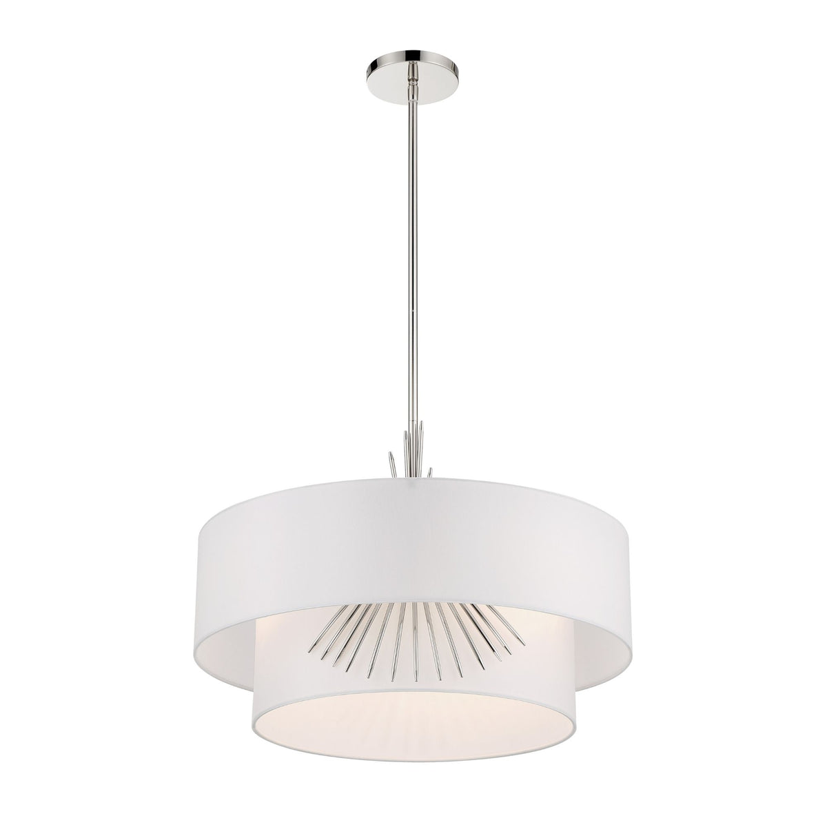 George Kovacs Gramercy 16 in. 3-Light Pendant, Polished Nickel with White Silk Drum Shade