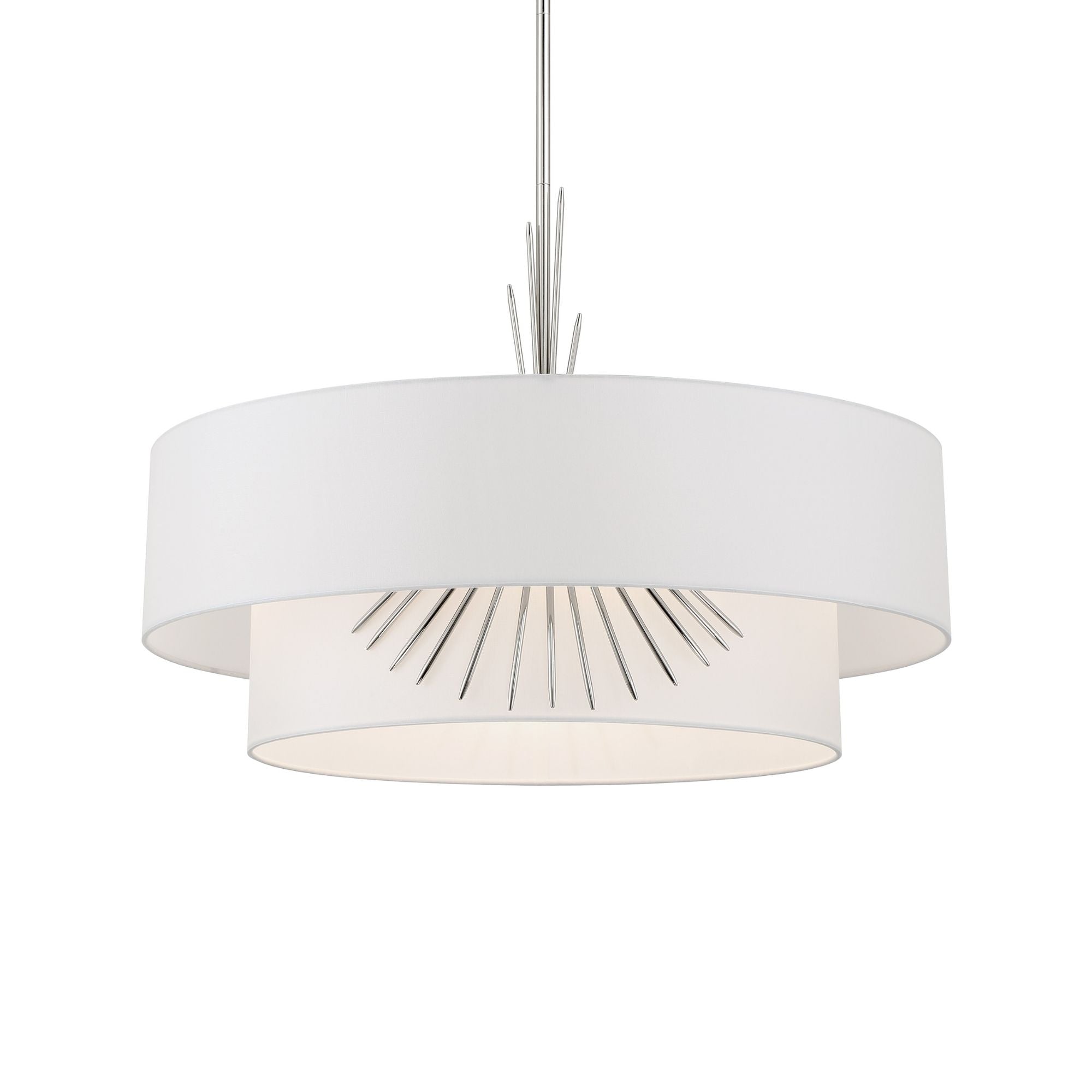 George Kovacs Gramercy 25.88 in. 4-Light Pendant, Polished Nickel with White Silk Drum Shade