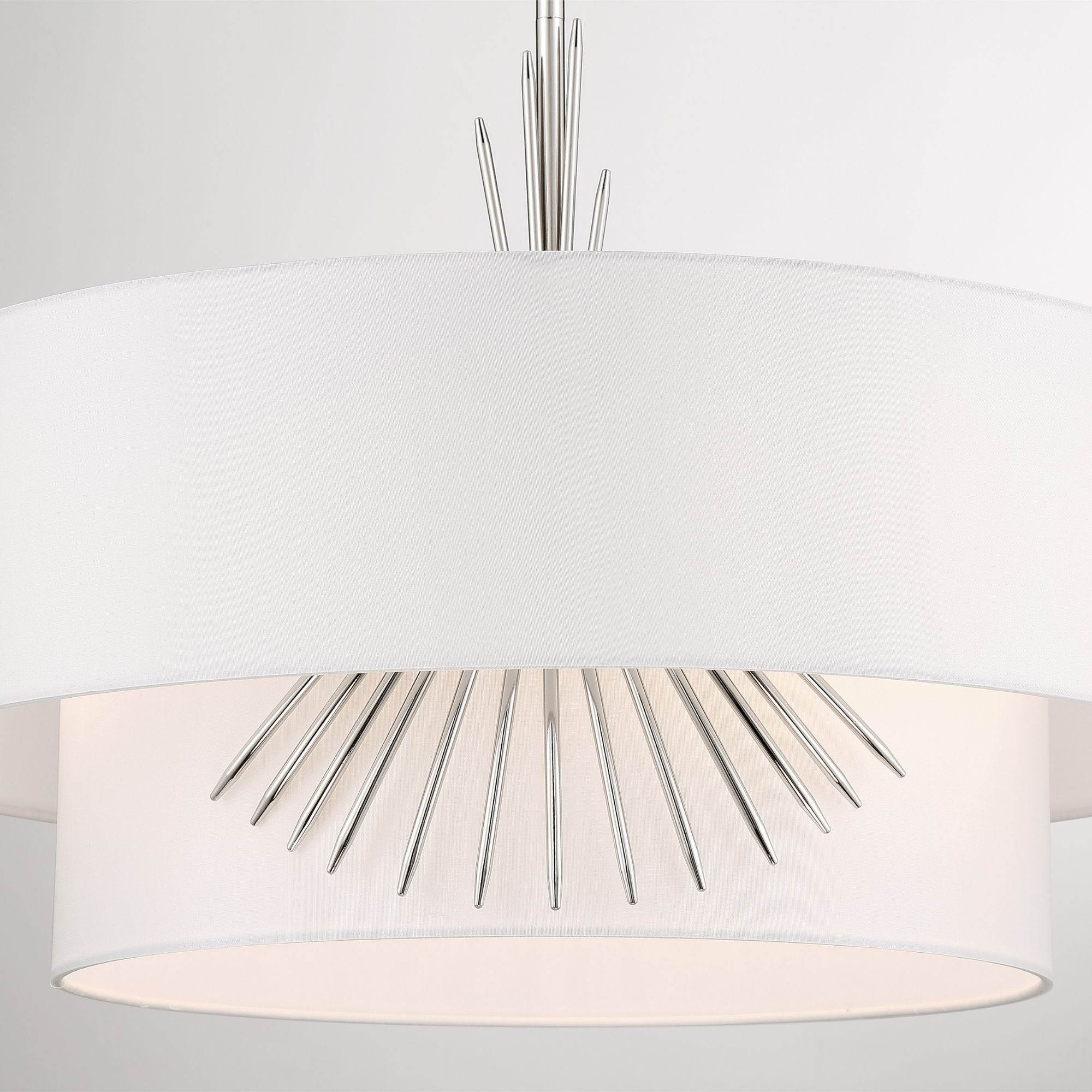 George Kovacs Gramercy 25.88 in. 4-Light Pendant, Polished Nickel with White Silk Drum Shade