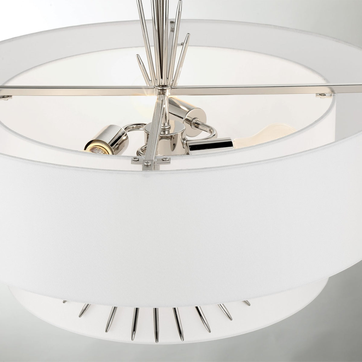 George Kovacs Gramercy 25.88 in. 4-Light Pendant, Polished Nickel with White Silk Drum Shade
