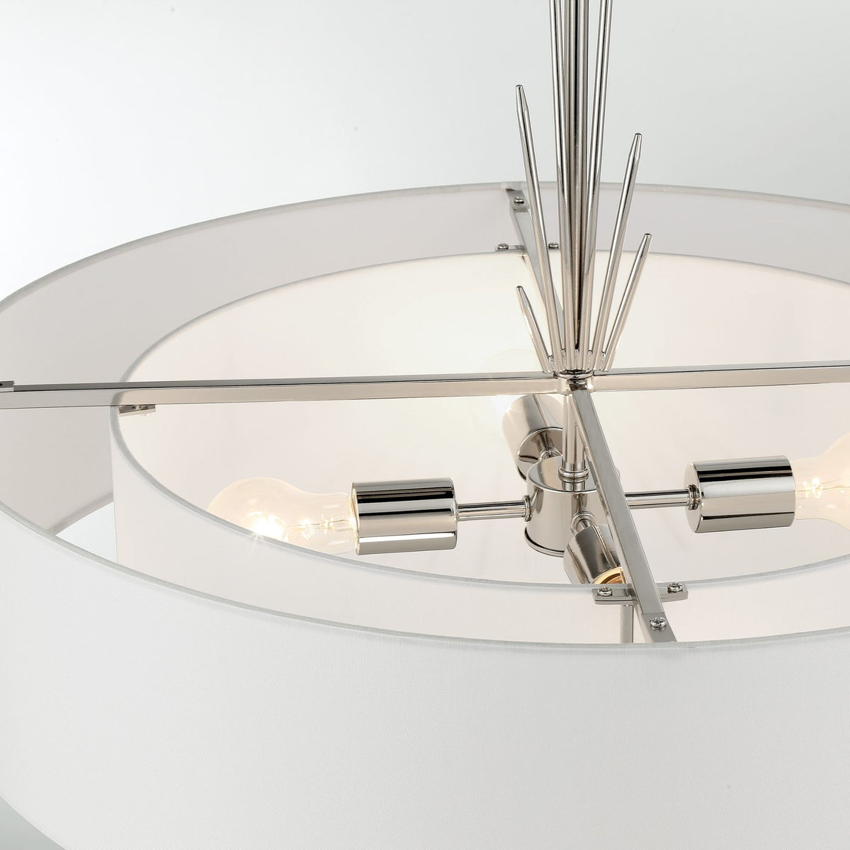 George Kovacs Gramercy 25.88 in. 4-Light Pendant, Polished Nickel with White Silk Drum Shade