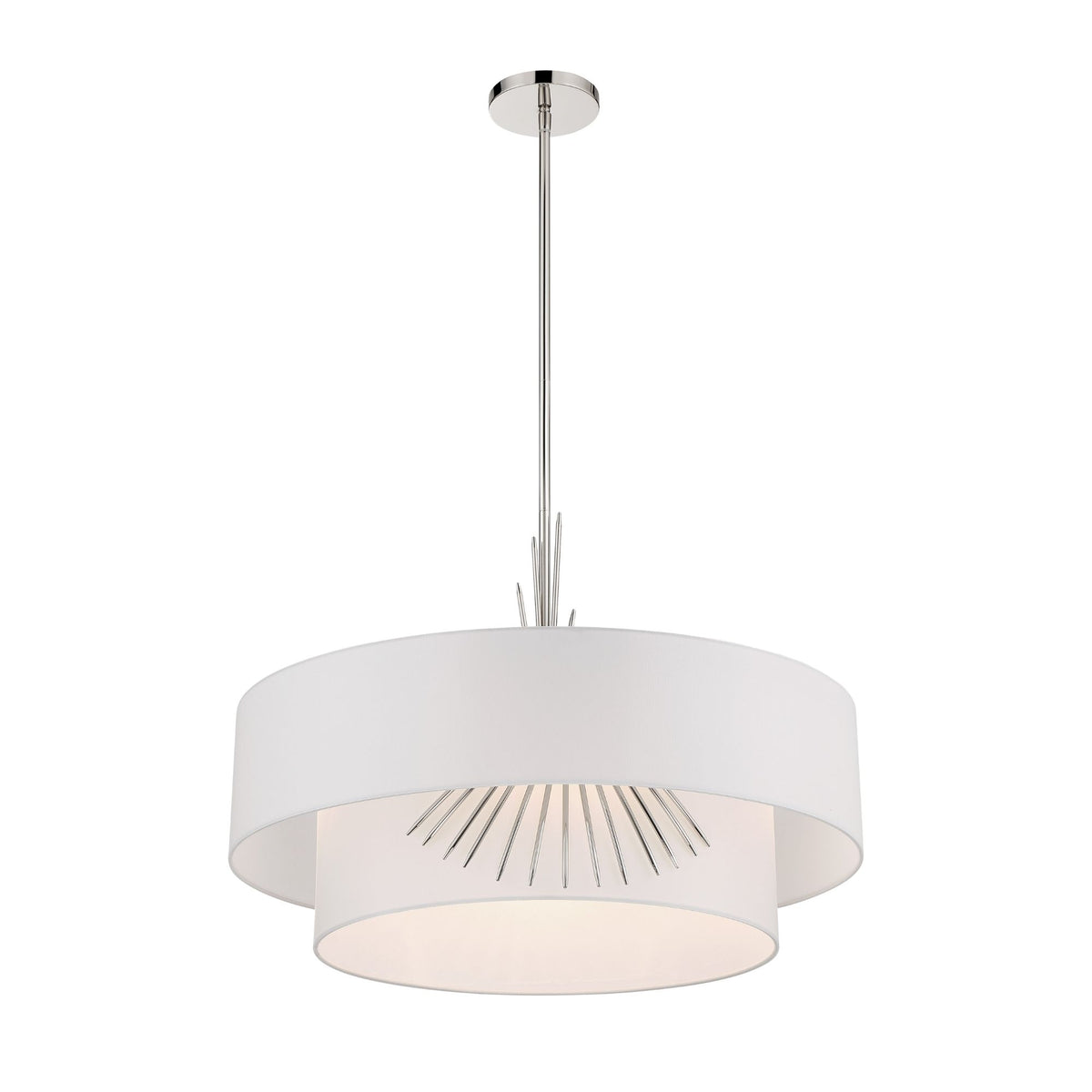 George Kovacs Gramercy 25.88 in. 4-Light Pendant, Polished Nickel with White Silk Drum Shade