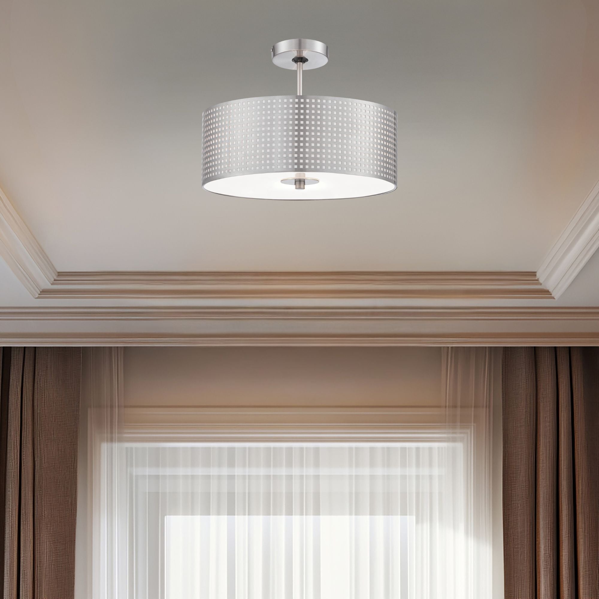 Grid 16" 3-Light Semi-Flush Mount, Brushed Nickel Finish