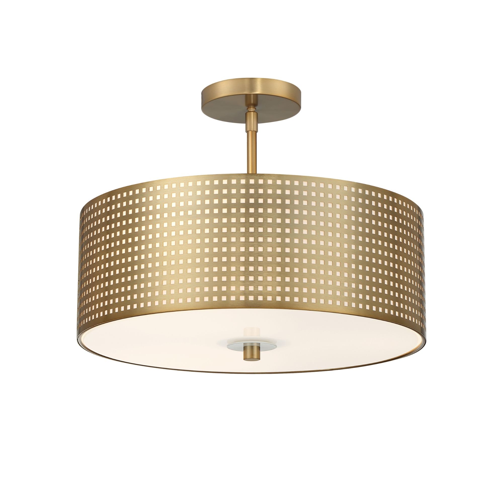 Grid 16" 3-Light Semi-Flush Mount, Soft Brass Finish