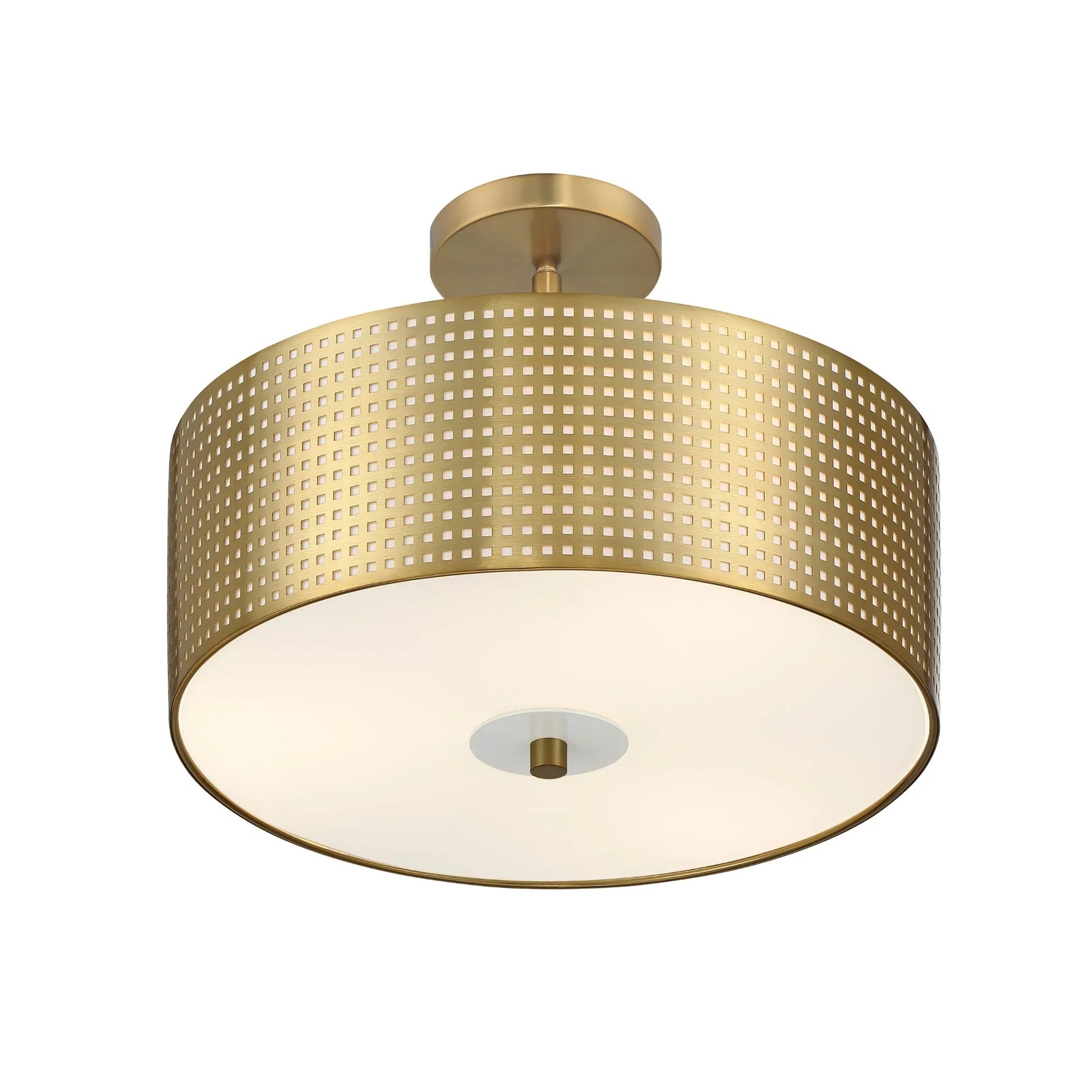 George Kovacs - Grid 16" 3-Light Semi-Flush Mount, Soft Brass Finish | Bees Lighting