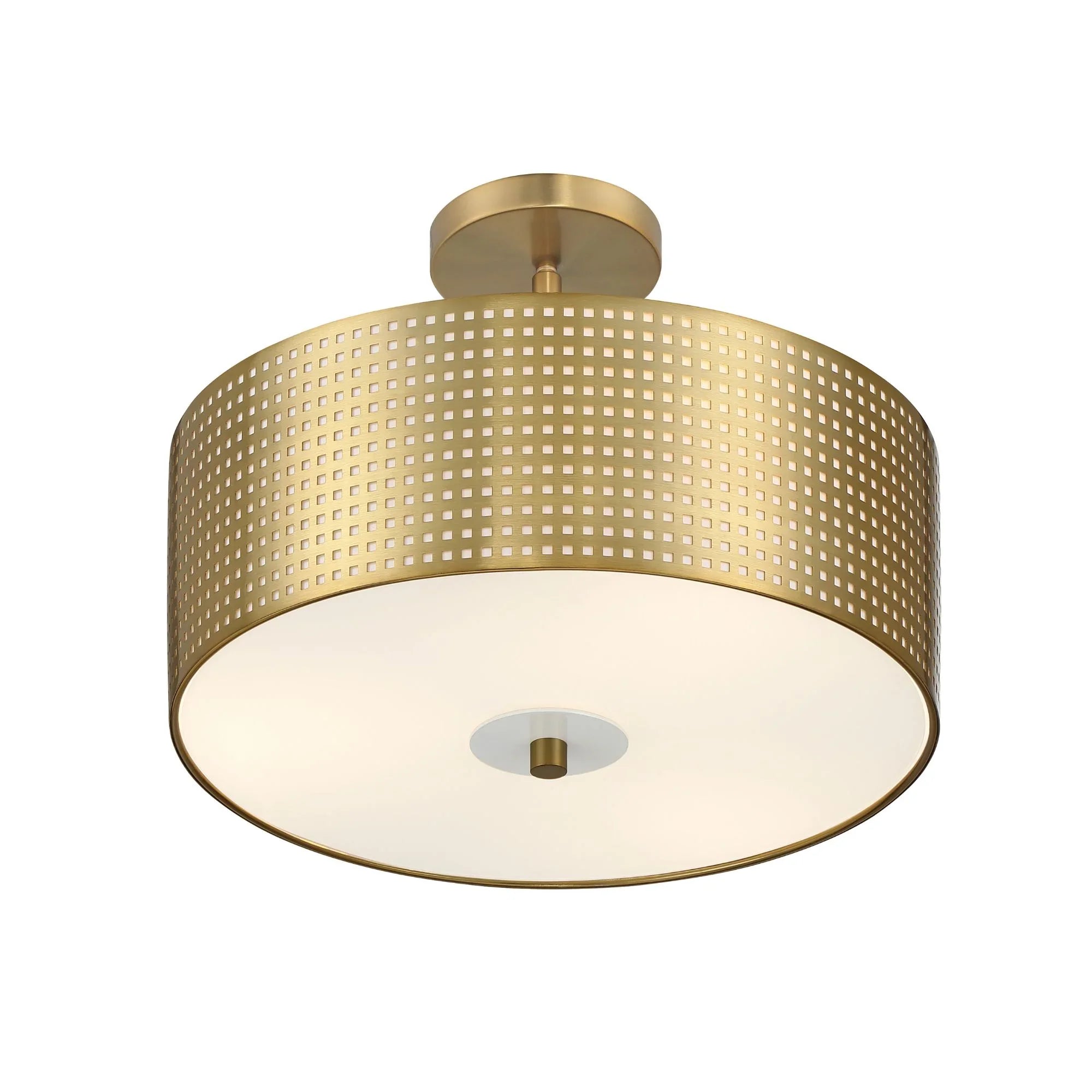 George Kovacs - Grid 16" 3-Light Semi-Flush Mount, Soft Brass Finish | Bees Lighting