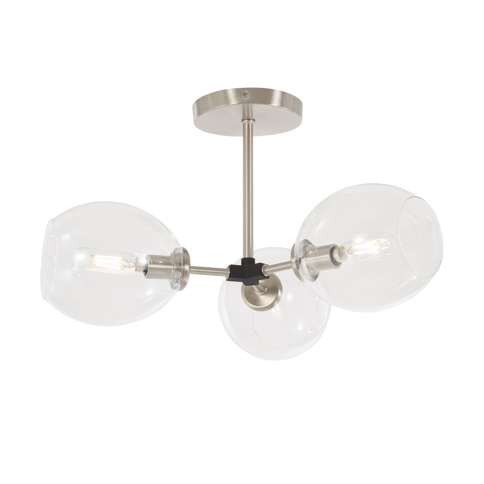 Nexpo 19" 3-Light Semi-Flush Mount, Brushed Nickel & Black Accents