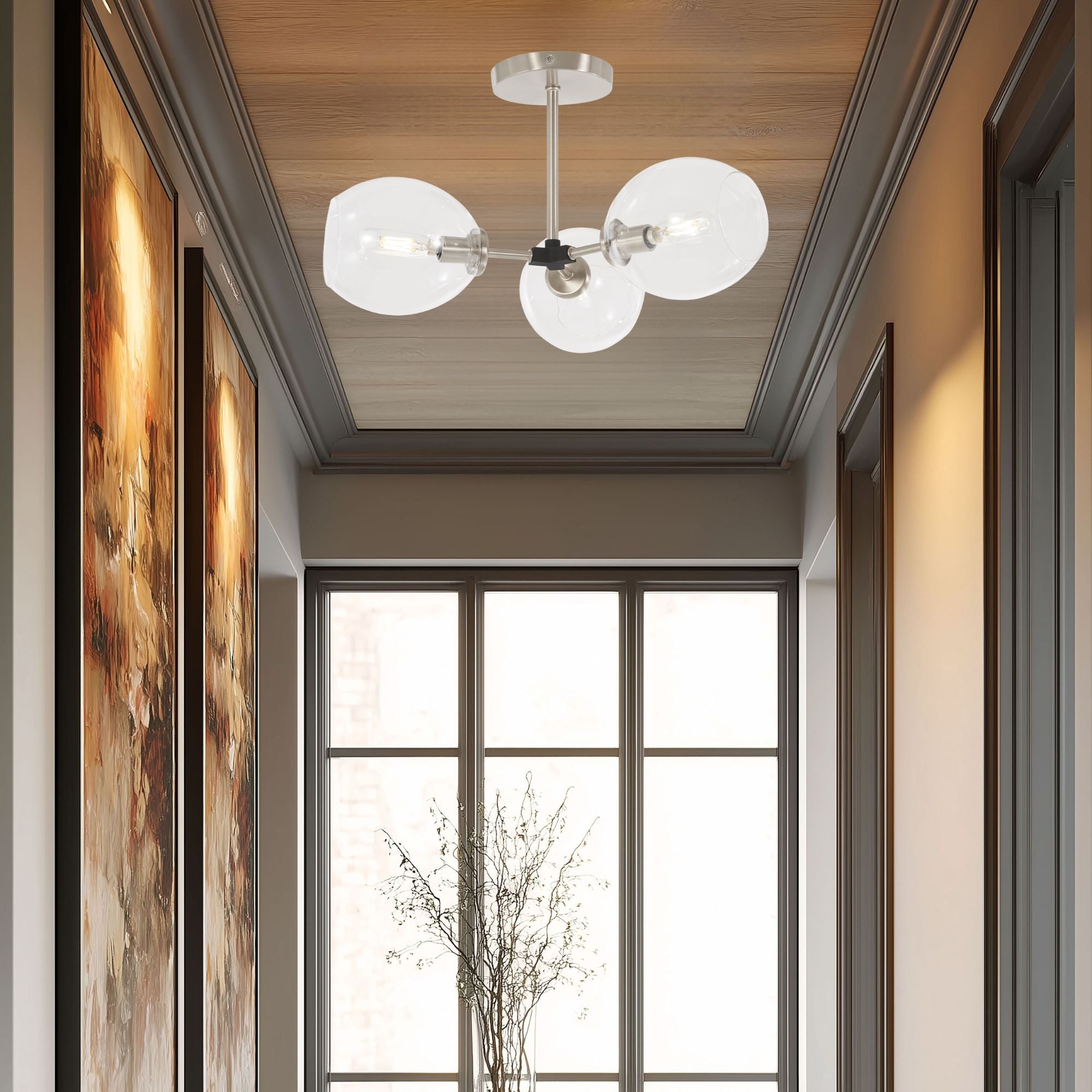 Nexpo 19" 3-Light Semi-Flush Mount, Brushed Nickel & Black Accents