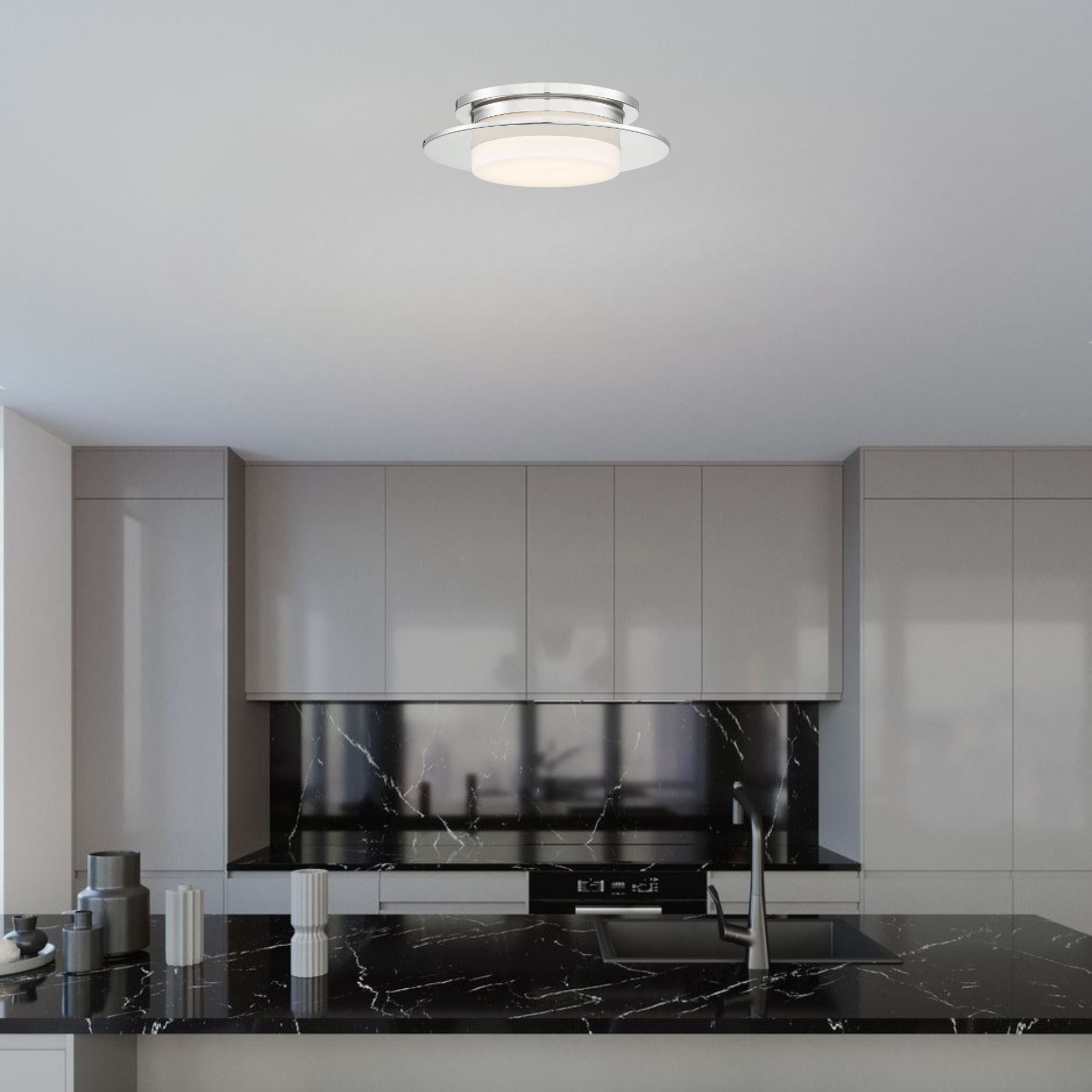 Press 14" LED Flush Mount, Polished Nickel Finish