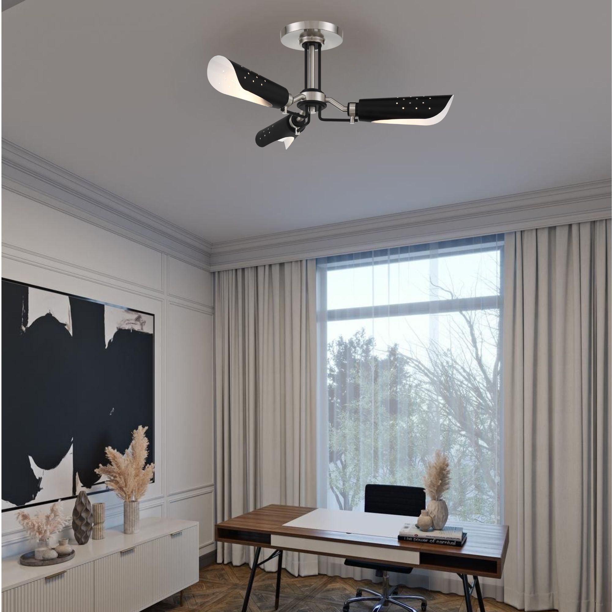 Turbine 22" 3-Light Semi-Flush Mount, Coal & Brushed Nickel Finish
