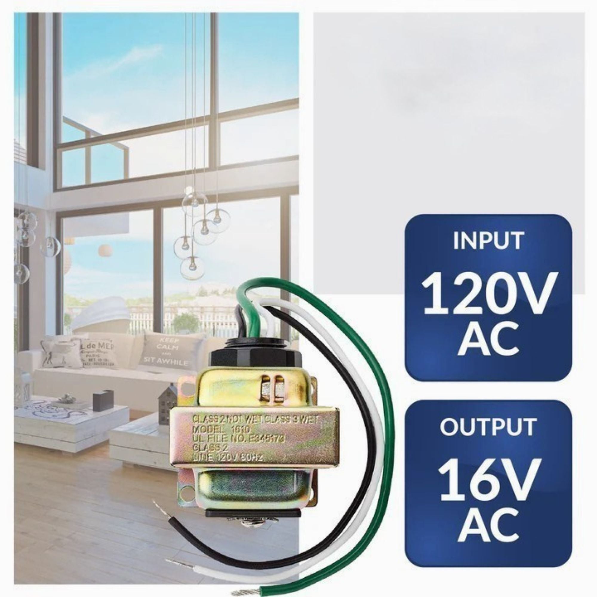 Address Light Transformer, 16V AC 10VA, UL Certified