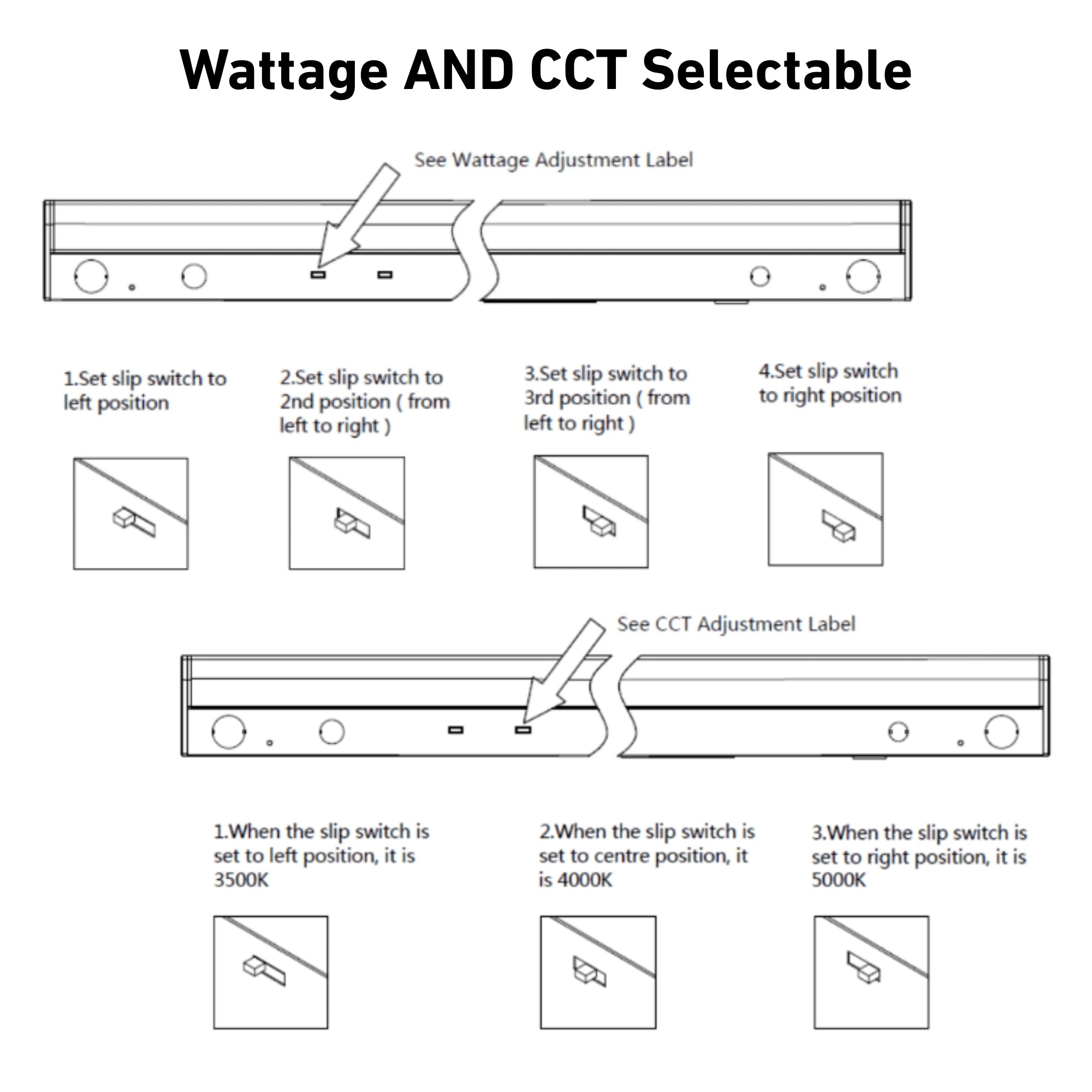 4ft LED Strip Light Fixture, 36W, 5200 Lumens, 3-CCT, 120-277V