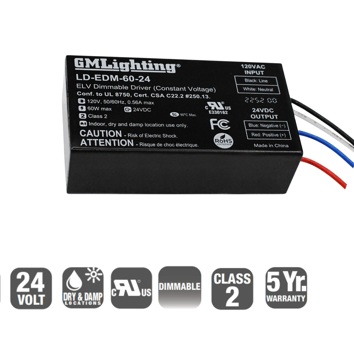 GM Lighting LineDRIVE Mini Case 60W 24VDC LED Driver ELV Dimmable