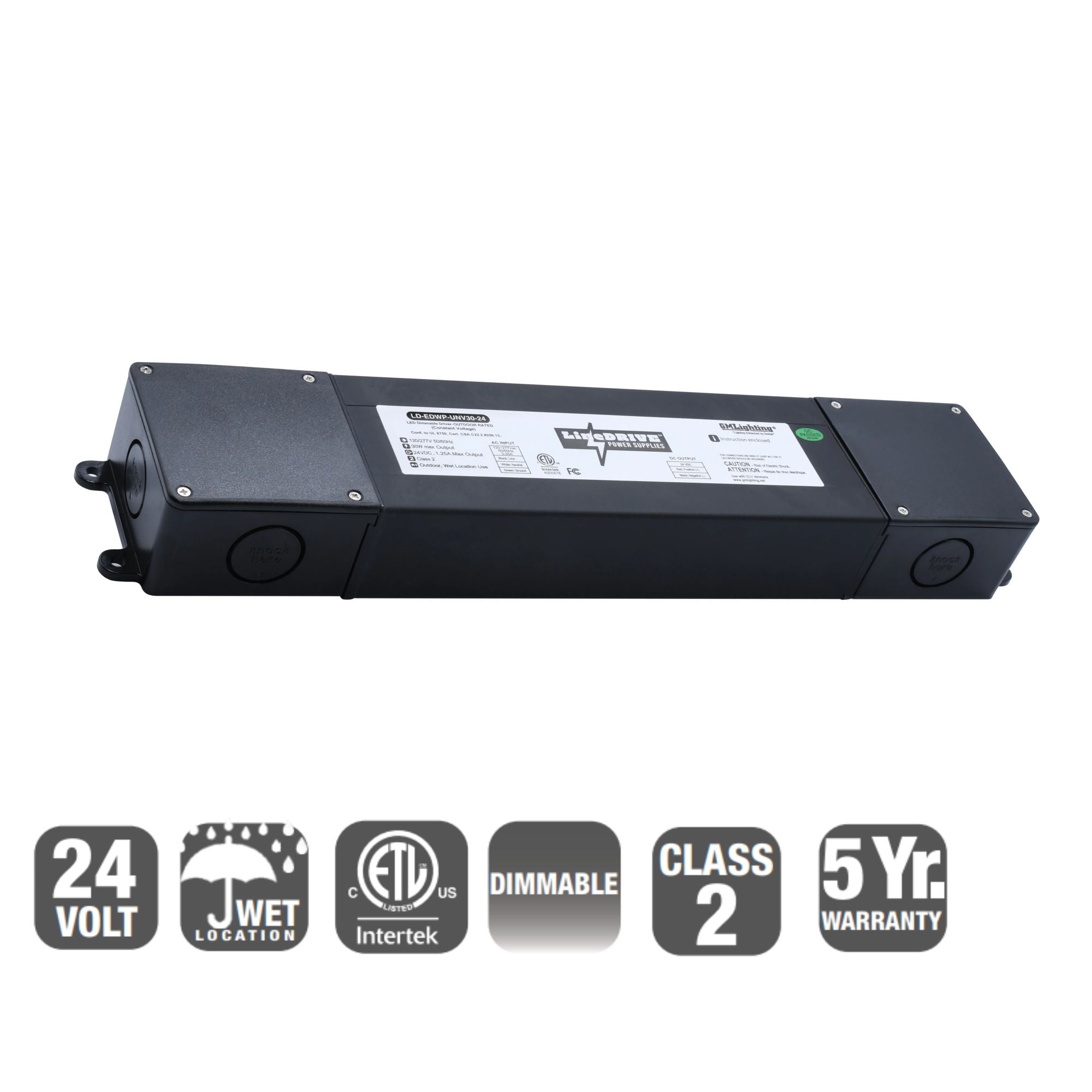 GM Lighting LineDRIVE 24VDC Wet Location Electronic Dimmable LED Power Supply — 30W / 60W / 96W