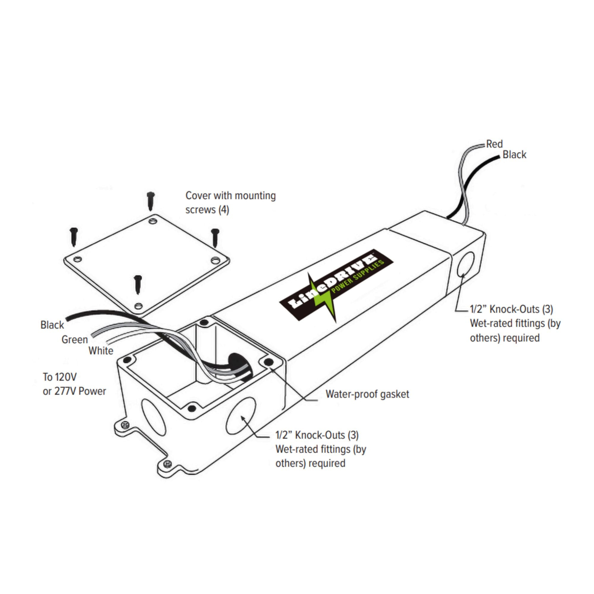 GM Lighting LineDRIVE 30W LED Driver 24V DC, TRIAC Dimming, Integrated Junction Box, 120-277V