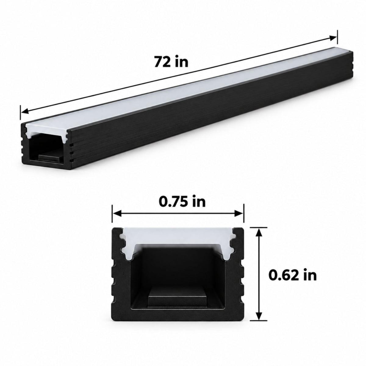 GM Lighting LED-CHL-XD-MD-6-B 6ft Mini-Deep Aluminum LED Tape Channel, Black