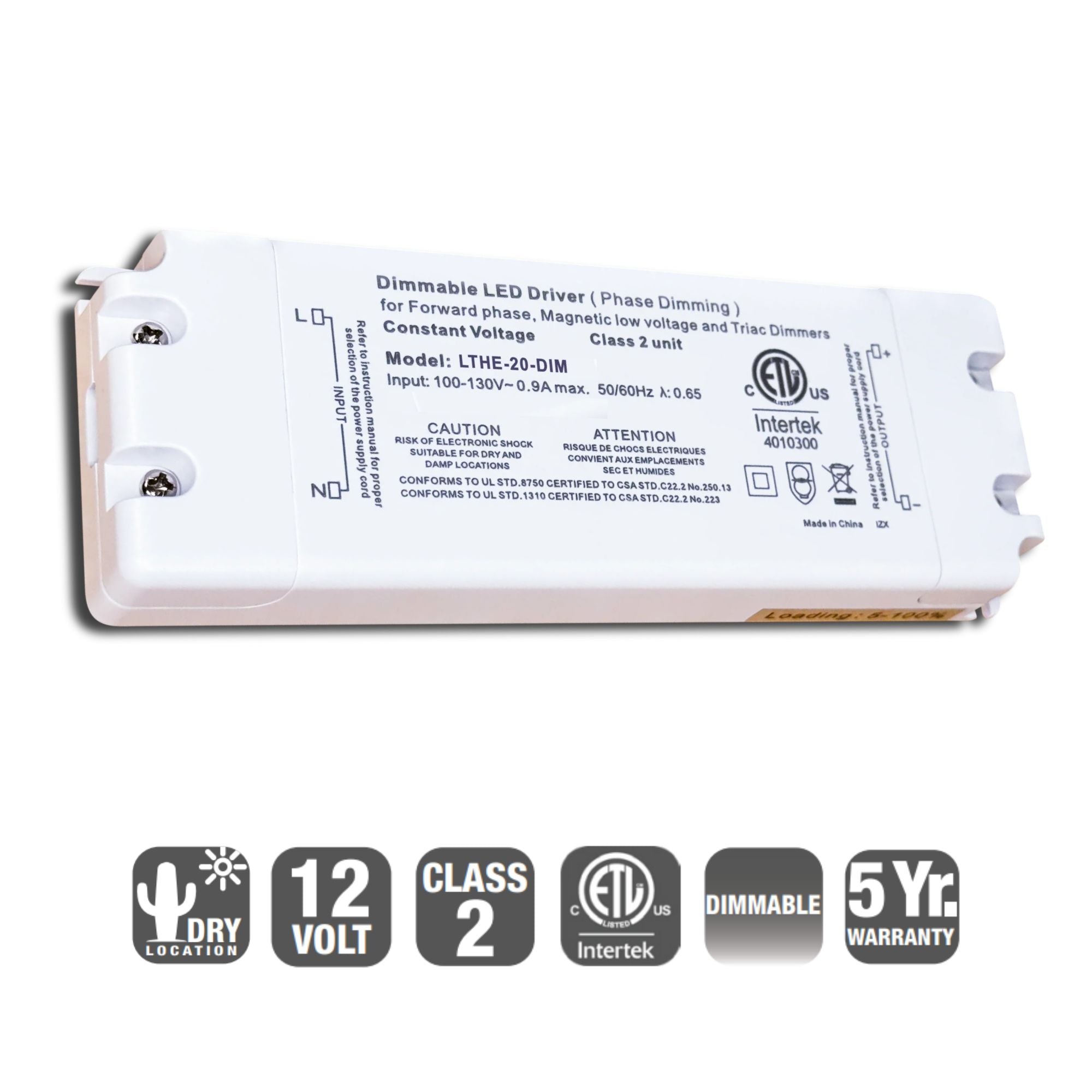 20 Watts, 12VDC Compact LED Driver, Triac Dimming, 120V Input
