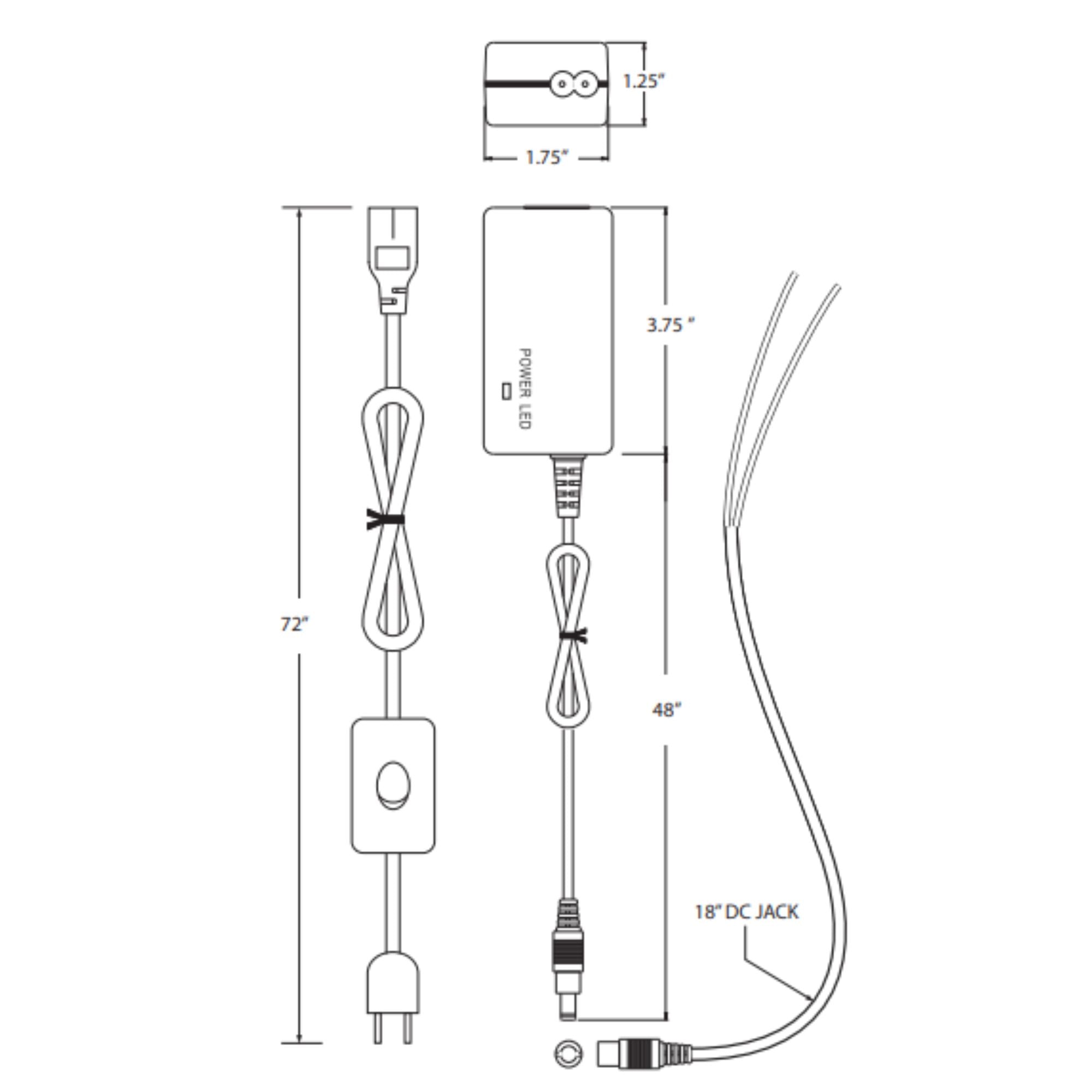 GM Lighting - LTP 25 Watts, 12VDC LED Driver with Inline Switch and Plug, 120V Input | Bees Lighting