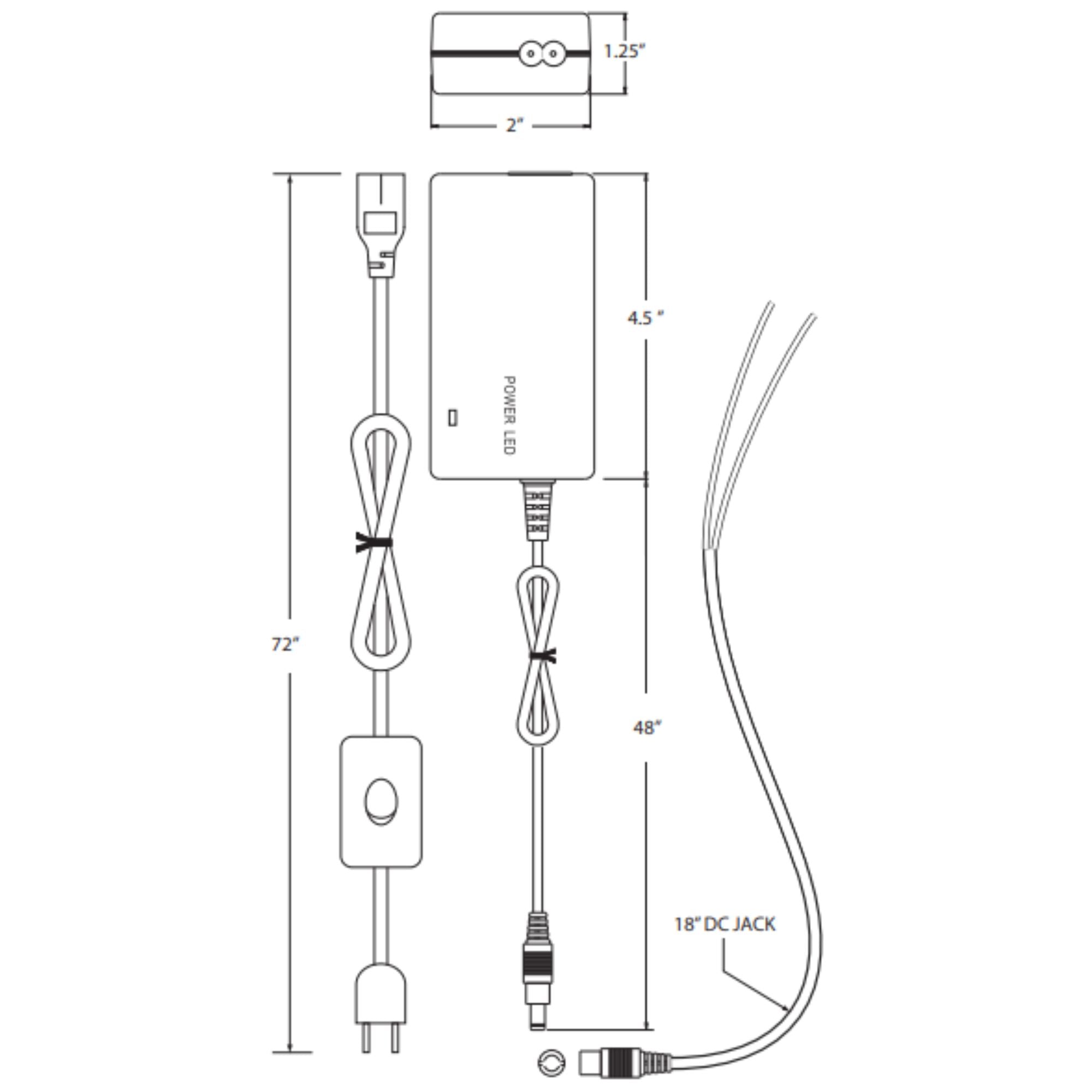 GM Lighting - LTP 60 Watts, 12VDC LED Driver with Inline Switch and Plug, 120V Input | Bees Lighting
