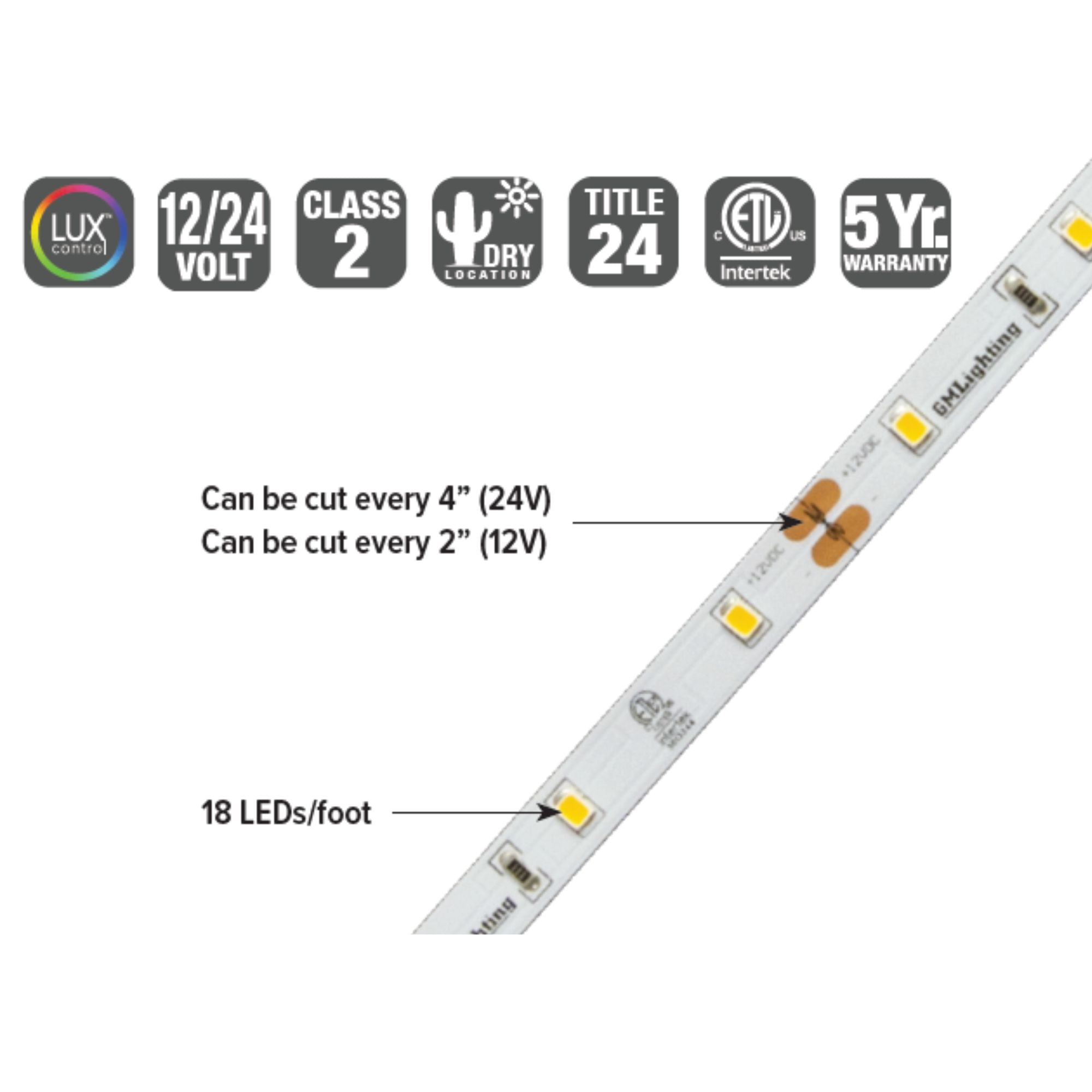 GM Lighting LTR-E ECONO, 98'-6" LED Tape Light, 3000K, 133 Lumens/ft, 12V