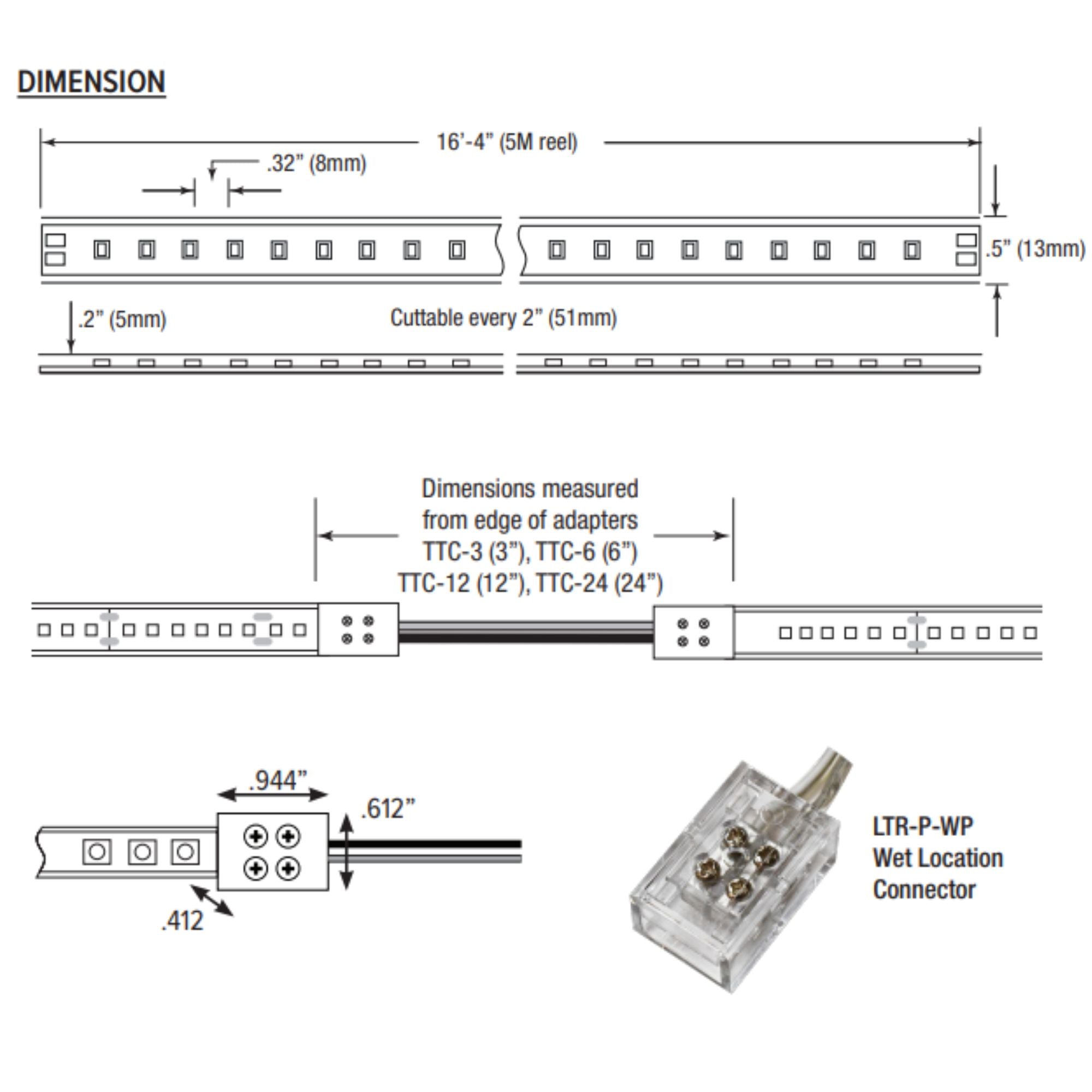 GM Lighting LTR-P PRO, 98'-6' LED Tape Light, IP65 Wet Rated, 4000K, 136 Lumens/ft, 24V