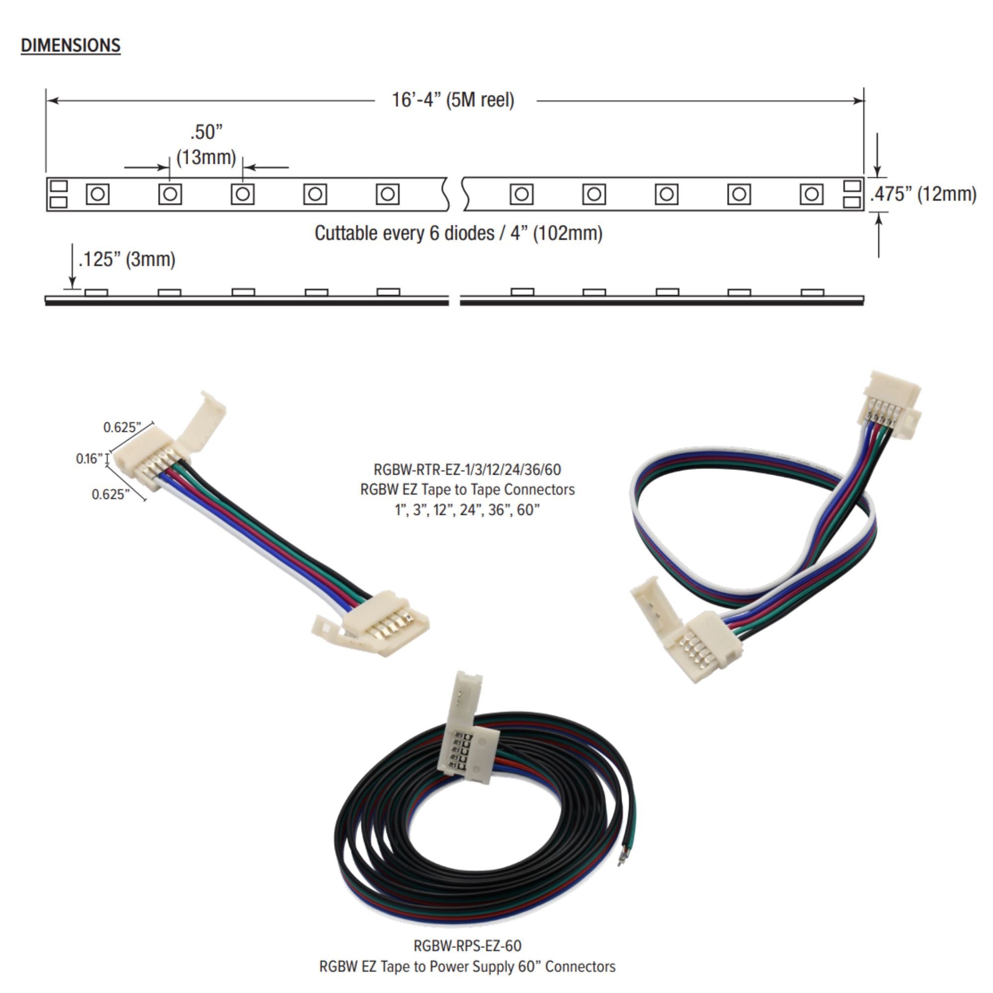 GM Lighting LTR-S SPEC 16'-4' LED Tape Light, RGBW, 210 Lumens/ft, 24V