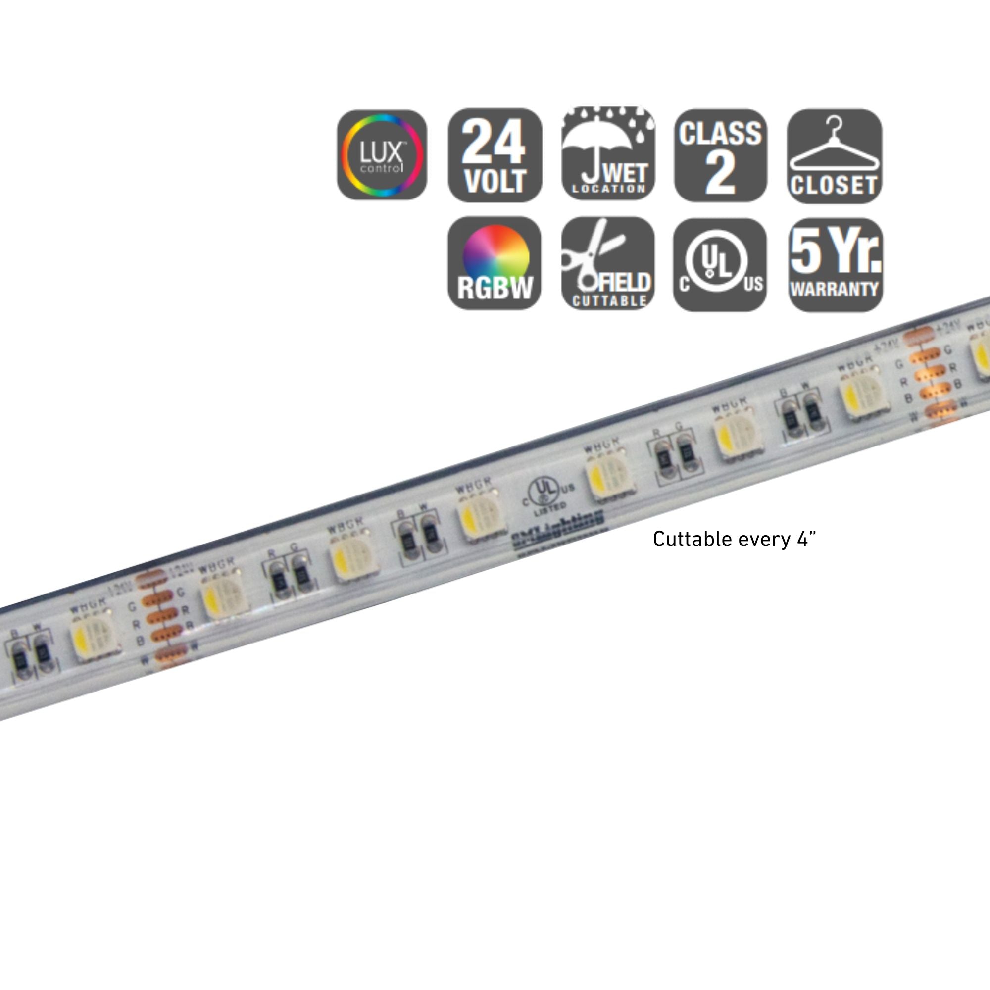 GM Lighting LTR-S SPEC 16'-4' LED Tape Light, Wet Rated, RGBW, 210 Lumens/ft, 24V
