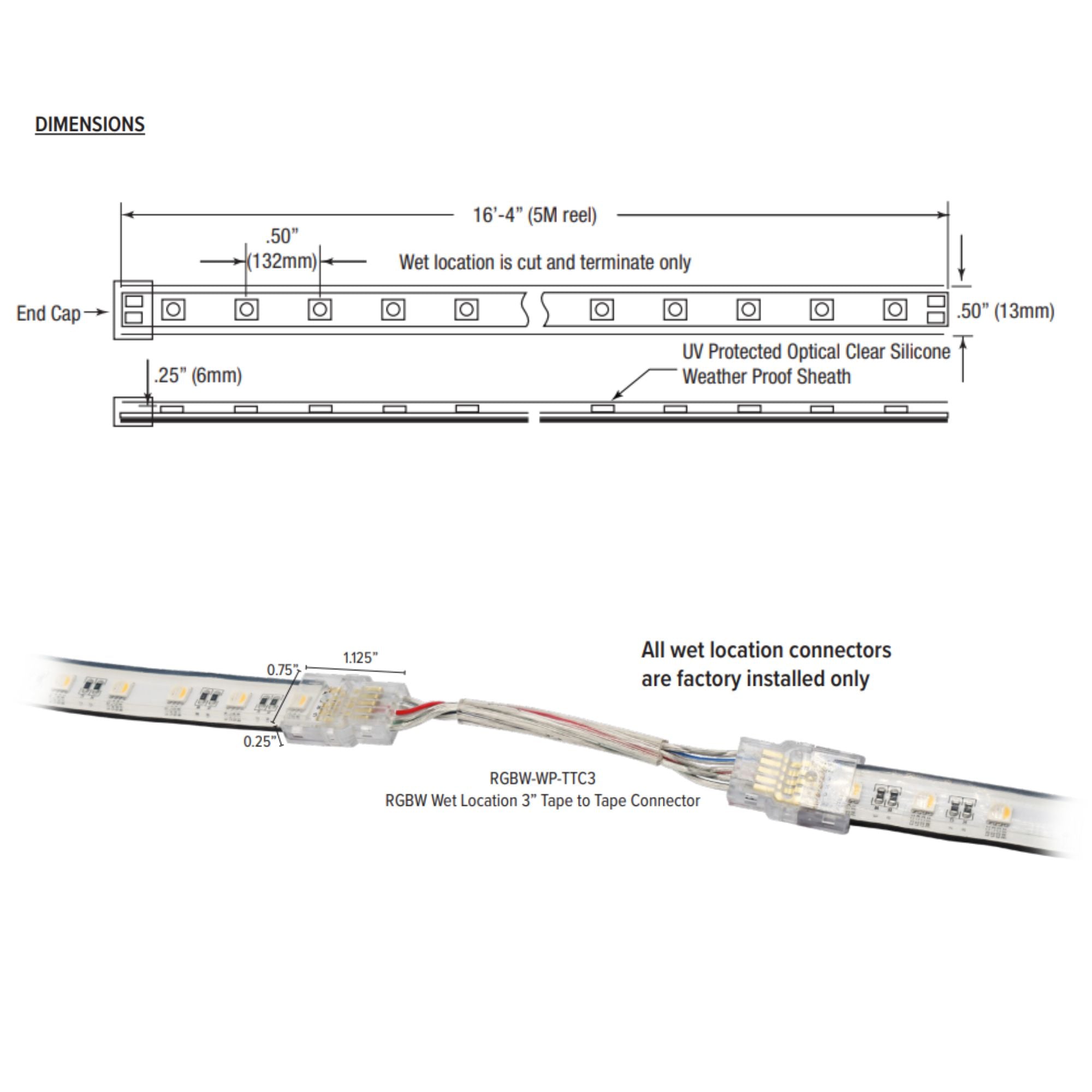 GM Lighting LTR-S SPEC 16'-4' LED Tape Light, Wet Rated, RGBW, 210 Lumens/ft, 24V