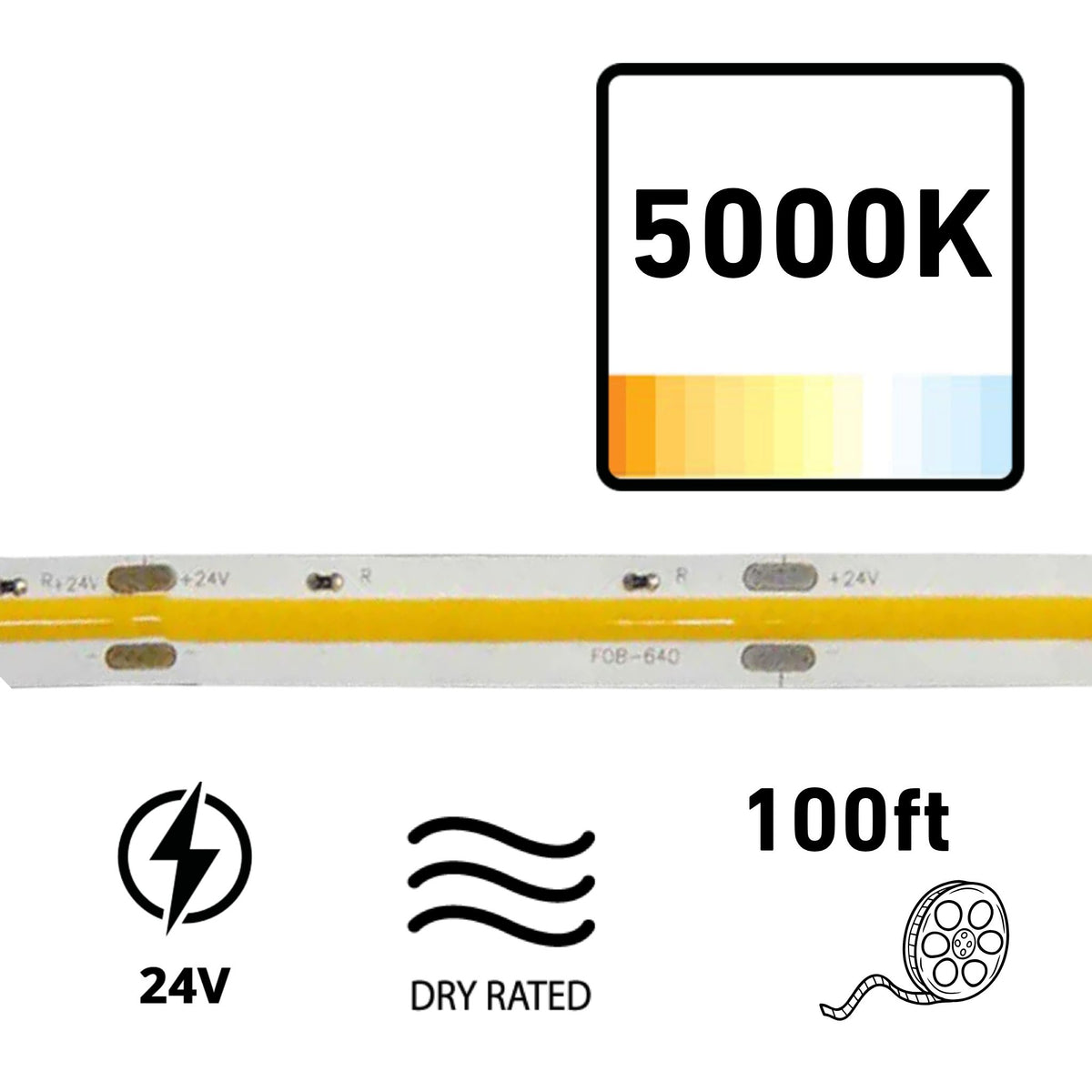 GM Lighting LTR-S SPEC 98'-6" LED Tape Light, 5000K, 24V, COB, 90+ CRI, Dimmable
