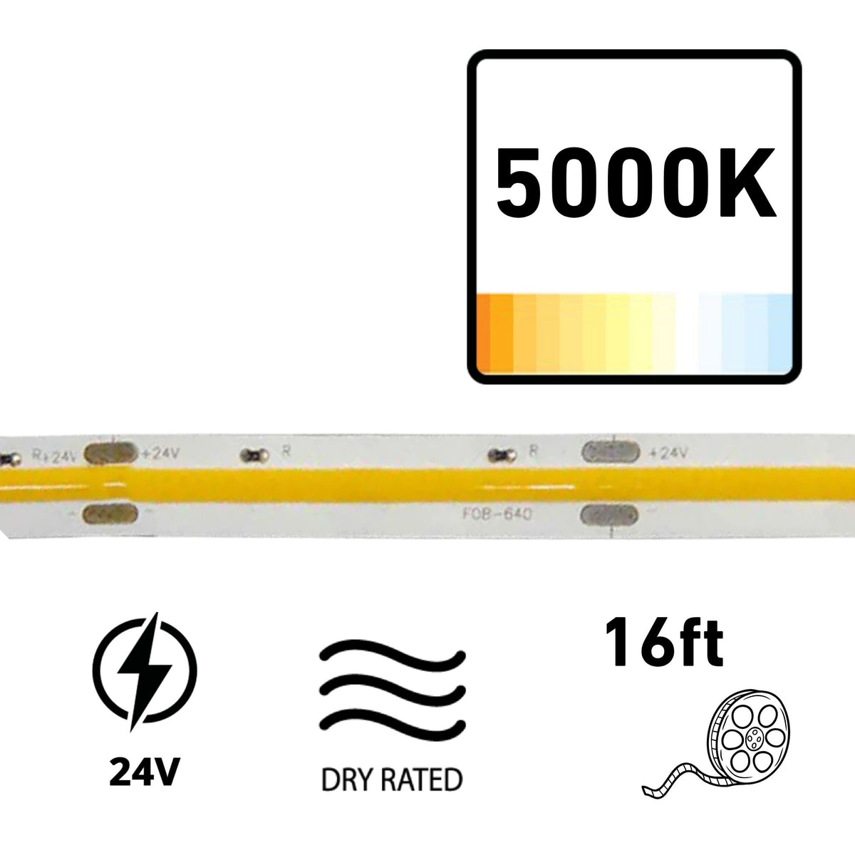 GM Lighting LTR-S SPEC 16'-4" LED Tape Light, 5000K, COB, 24V, 95+ CRI, Dimmable