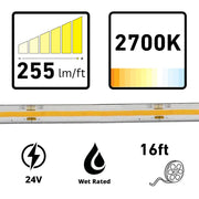 GM Lighting LTR-S Specification COB Wet Location LED Tape Light | 16ft | Static White
