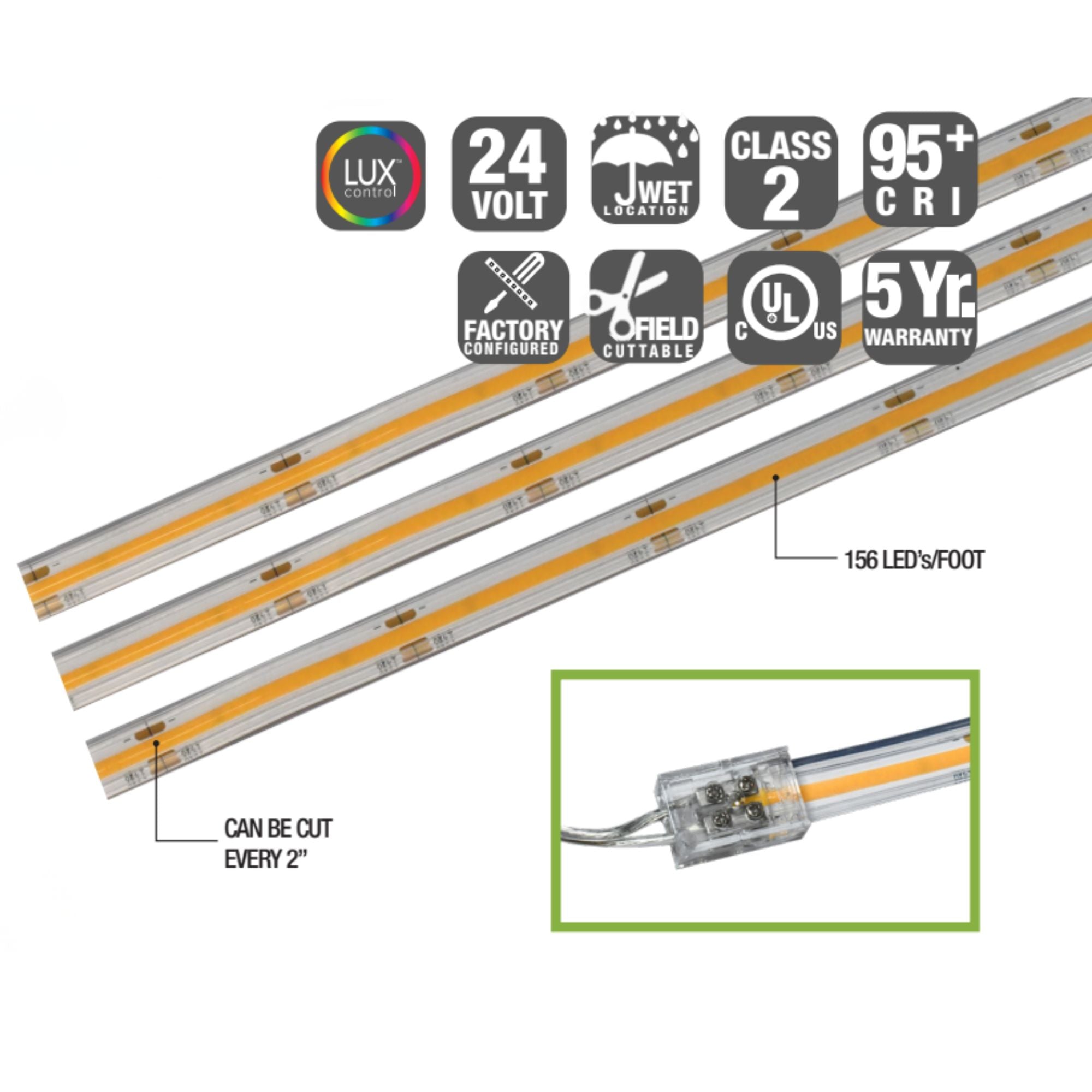 GM Lighting LTR S COBWP 32' LED Tape Light, IP65 Wet Rated, 4000K, 142 Lumens/ft, 24V