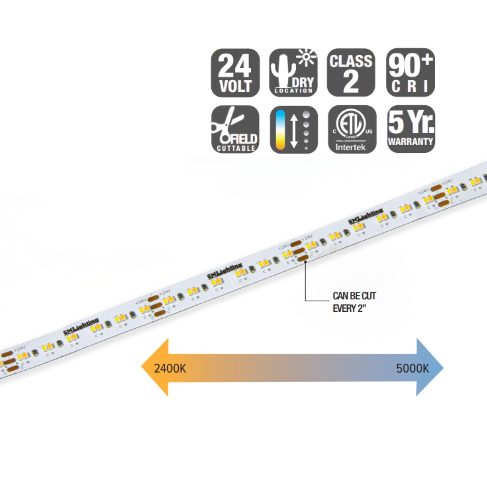 GM Lighting LTR-S SPEC 98'-6" LED Tape Light, Tunable White, 415 Lumens/ft, 24V
