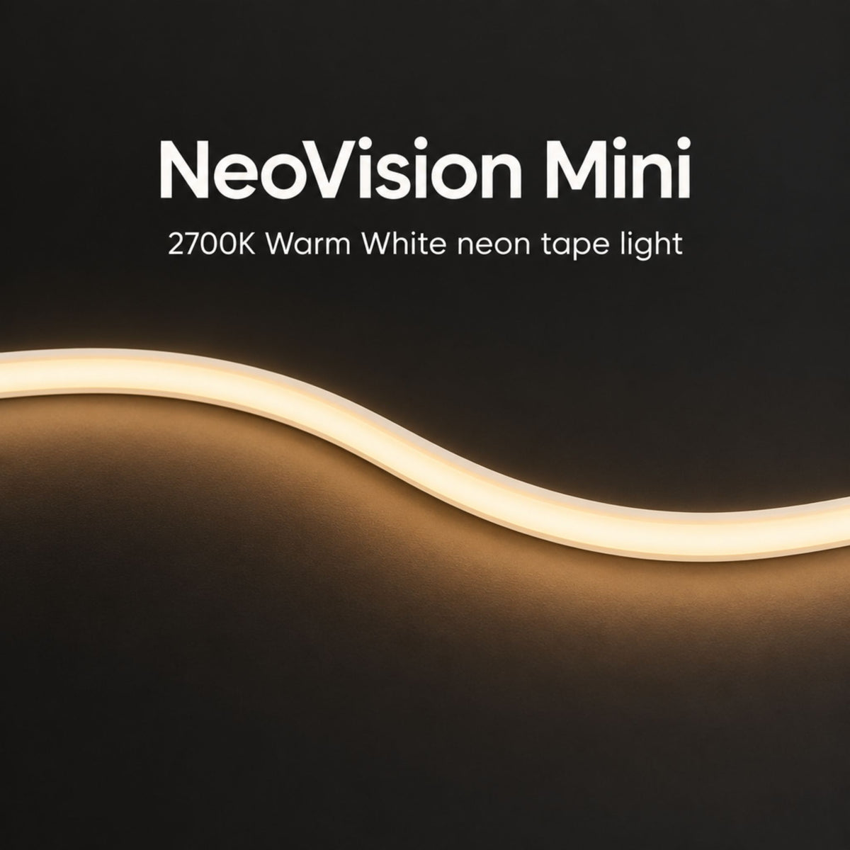 Warm white neon tape light strip, flexible LED ribbon with continuous curved glow