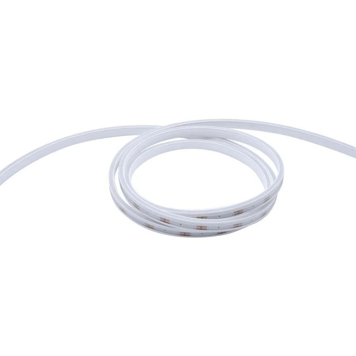White neon tape light roll with coiled strip, ready for installation