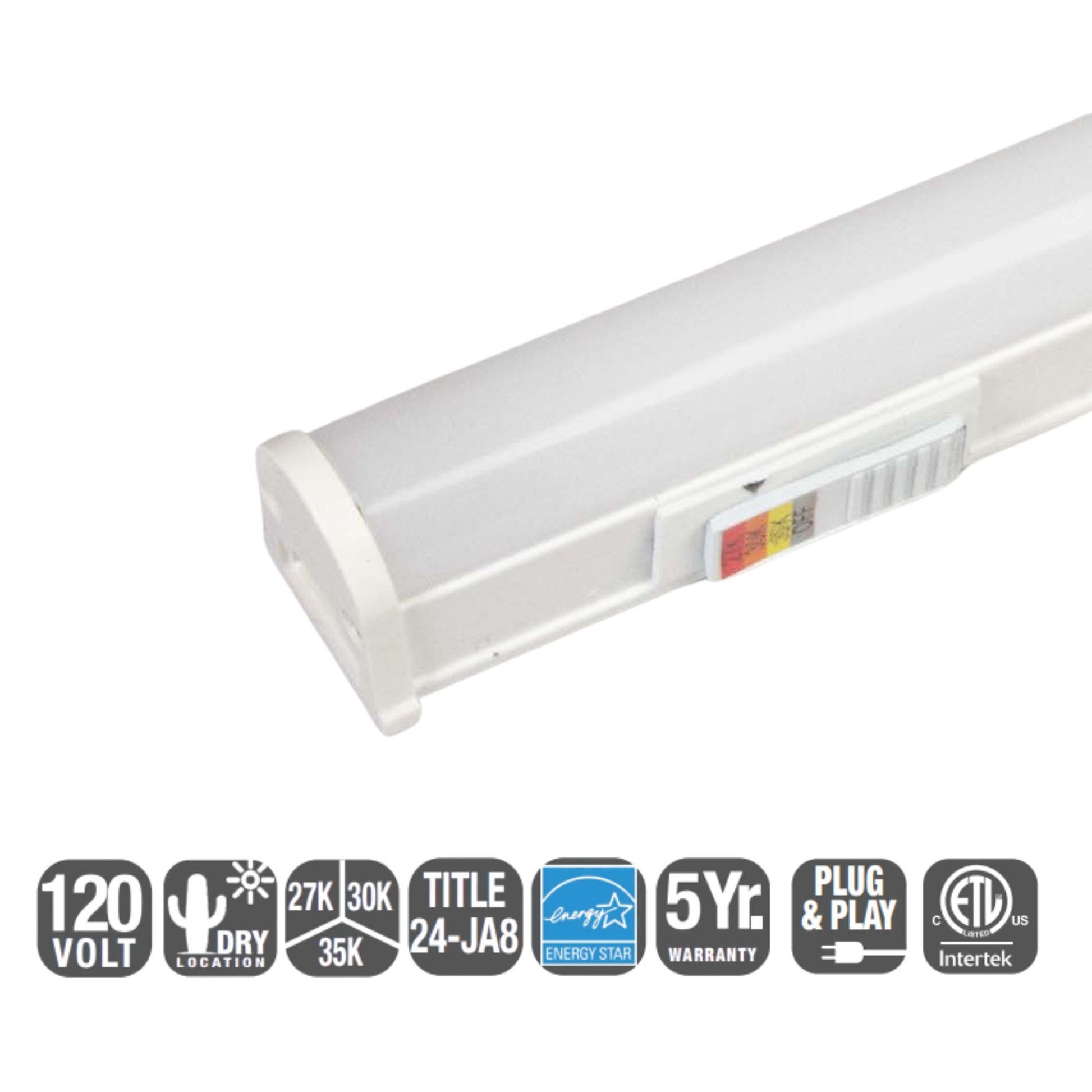 Covalinear 36-Inch 120V Linear LED Light Bar, 12W, 2700K-3500K, White - Bees Lighting