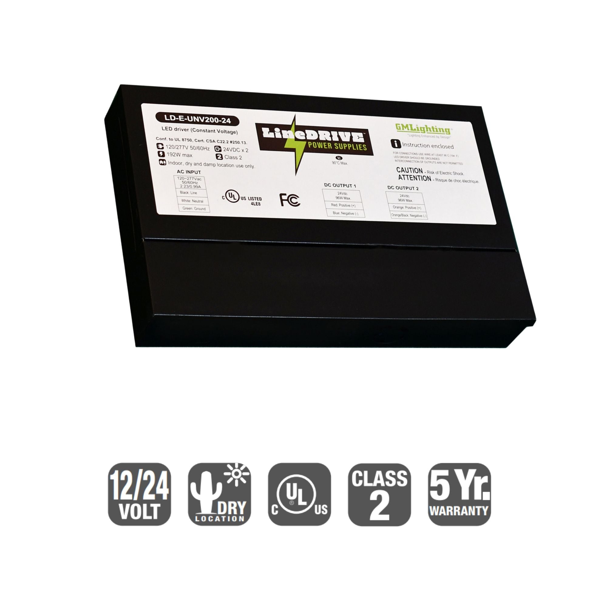 LineDRIVE 2-Channel 24VDC Non-Dimmable LED Driver, 200W, 120-277V Input