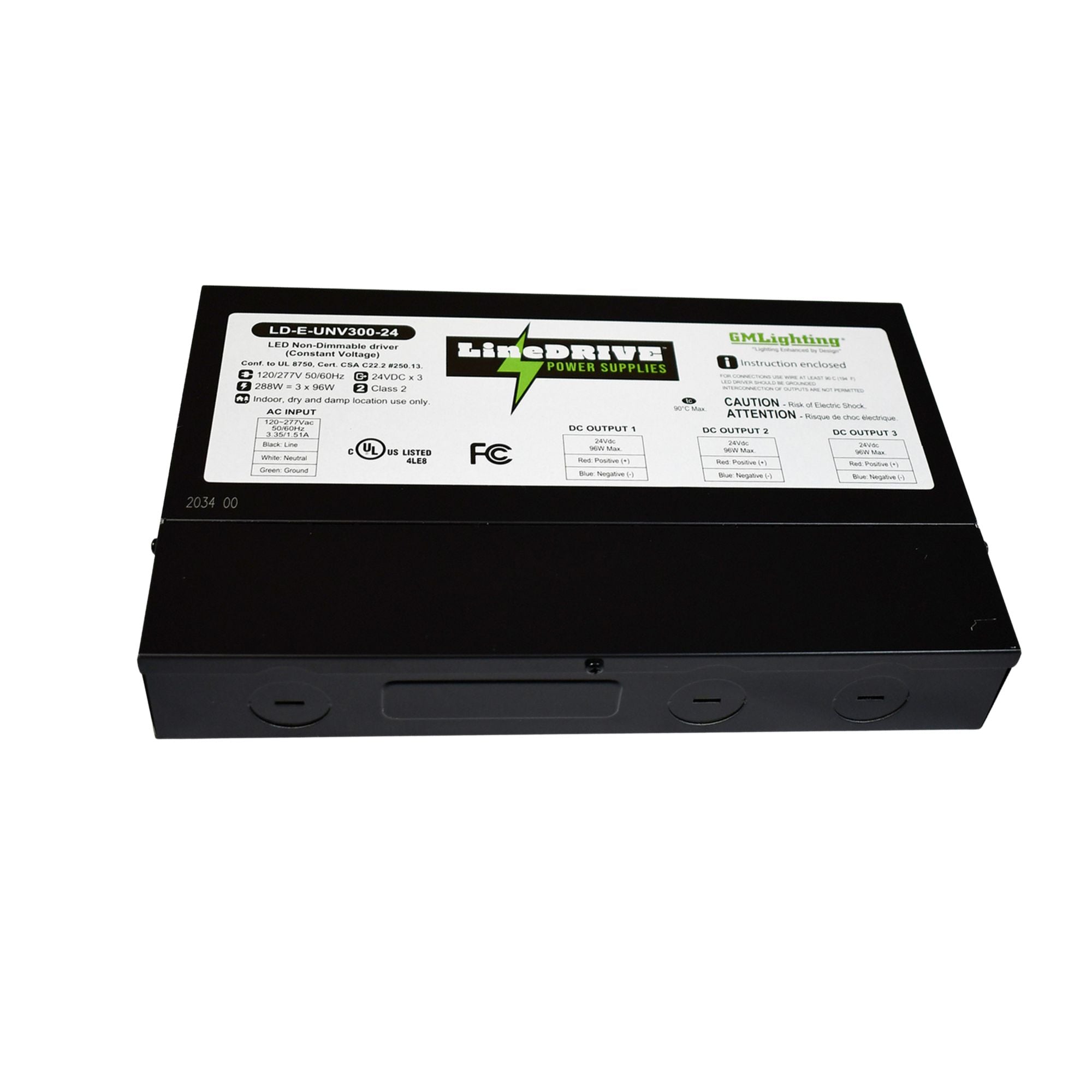 LineDRIVE 3-Channel 24VDC Non-Dimmable LED Driver, 300W, 120-277V