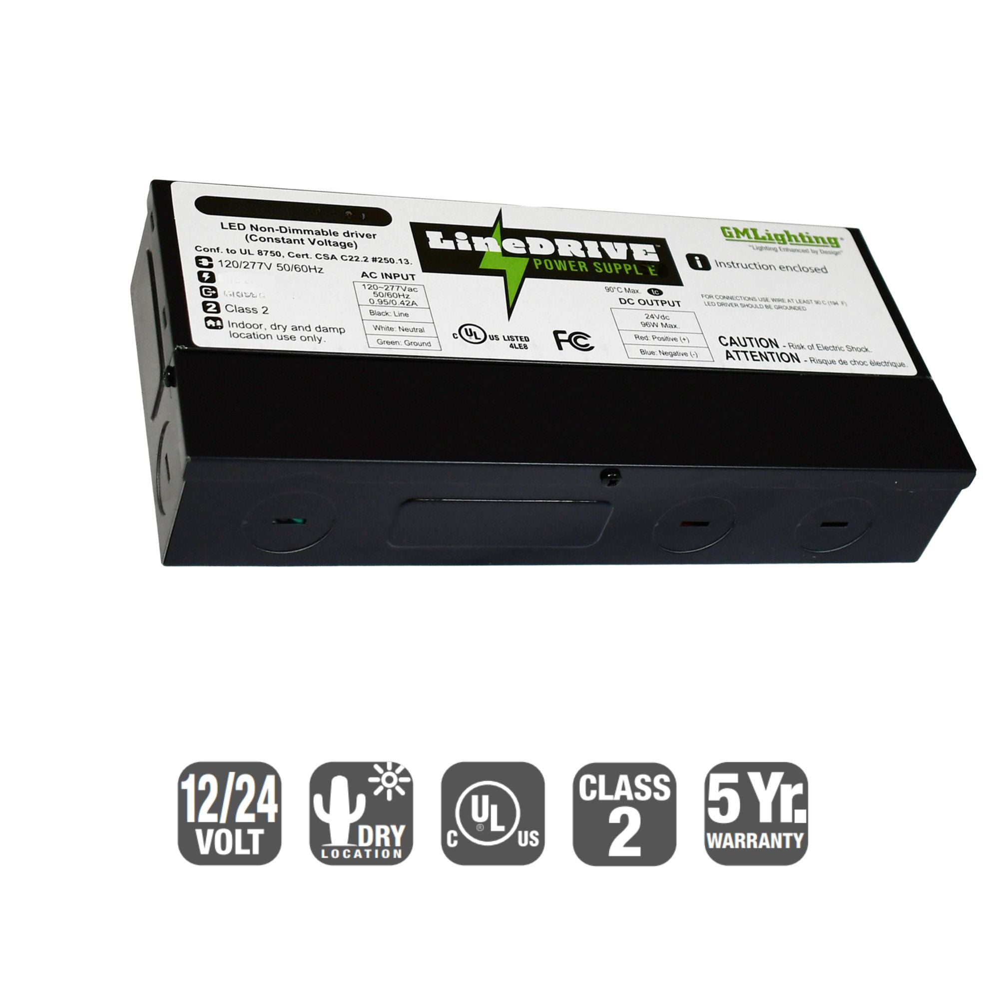 LineDRIVE 12V/24VDC Non-Dimmable LED Driver, 60W, 120-277V