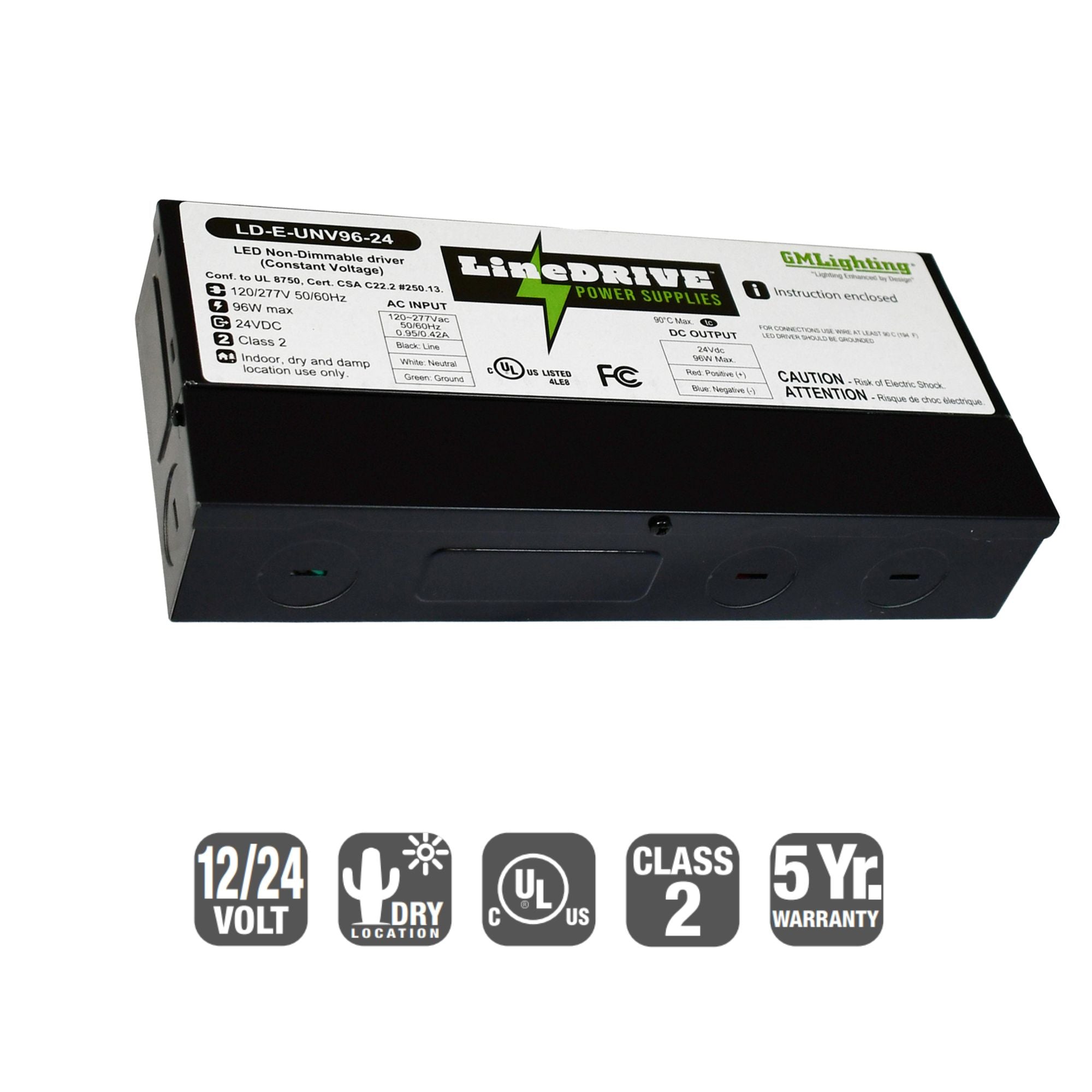 LineDRIVE 24VDC Non-Dimmable LED Driver, 96W, 120-277V Input